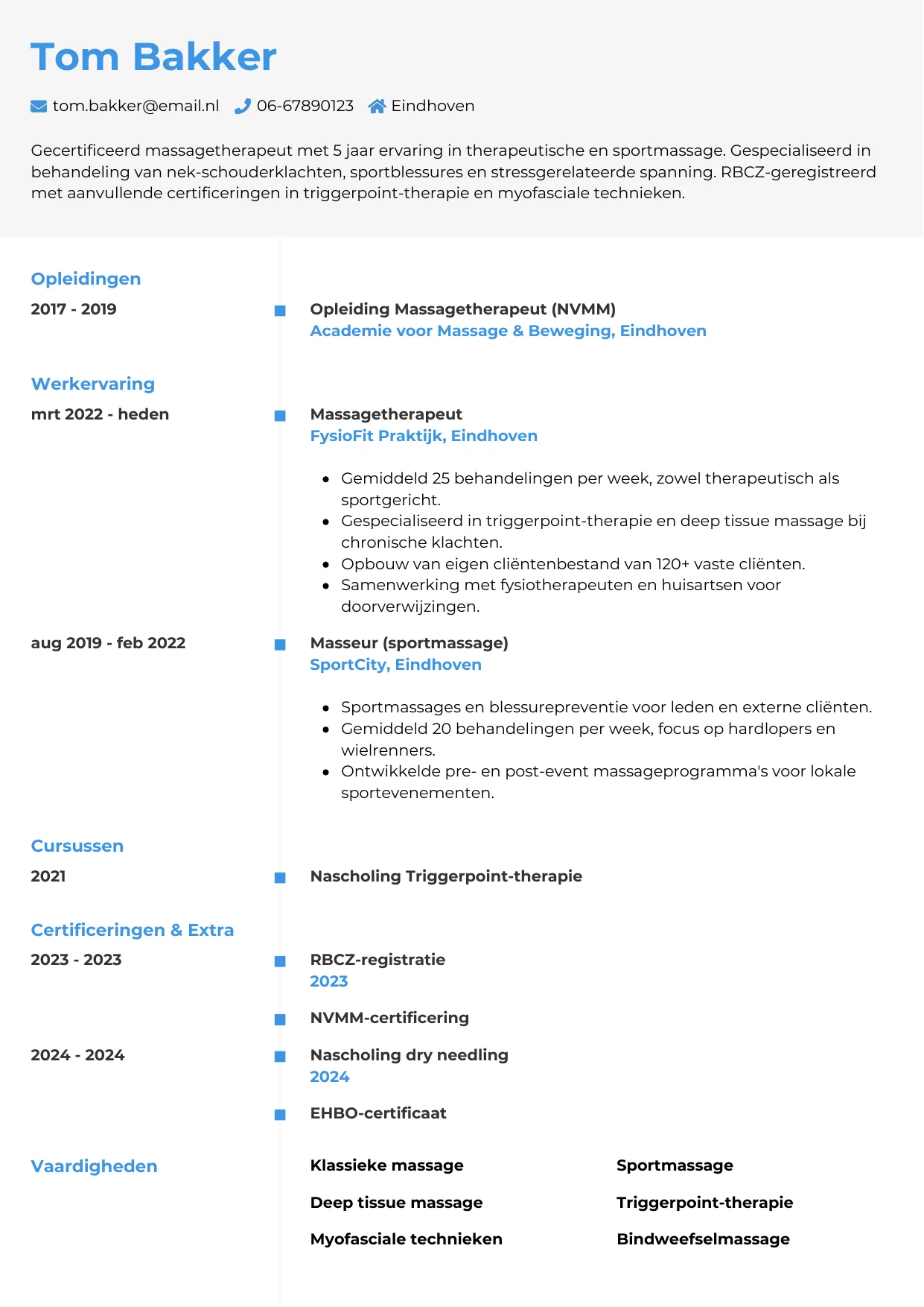 CV Chrono voor masseur