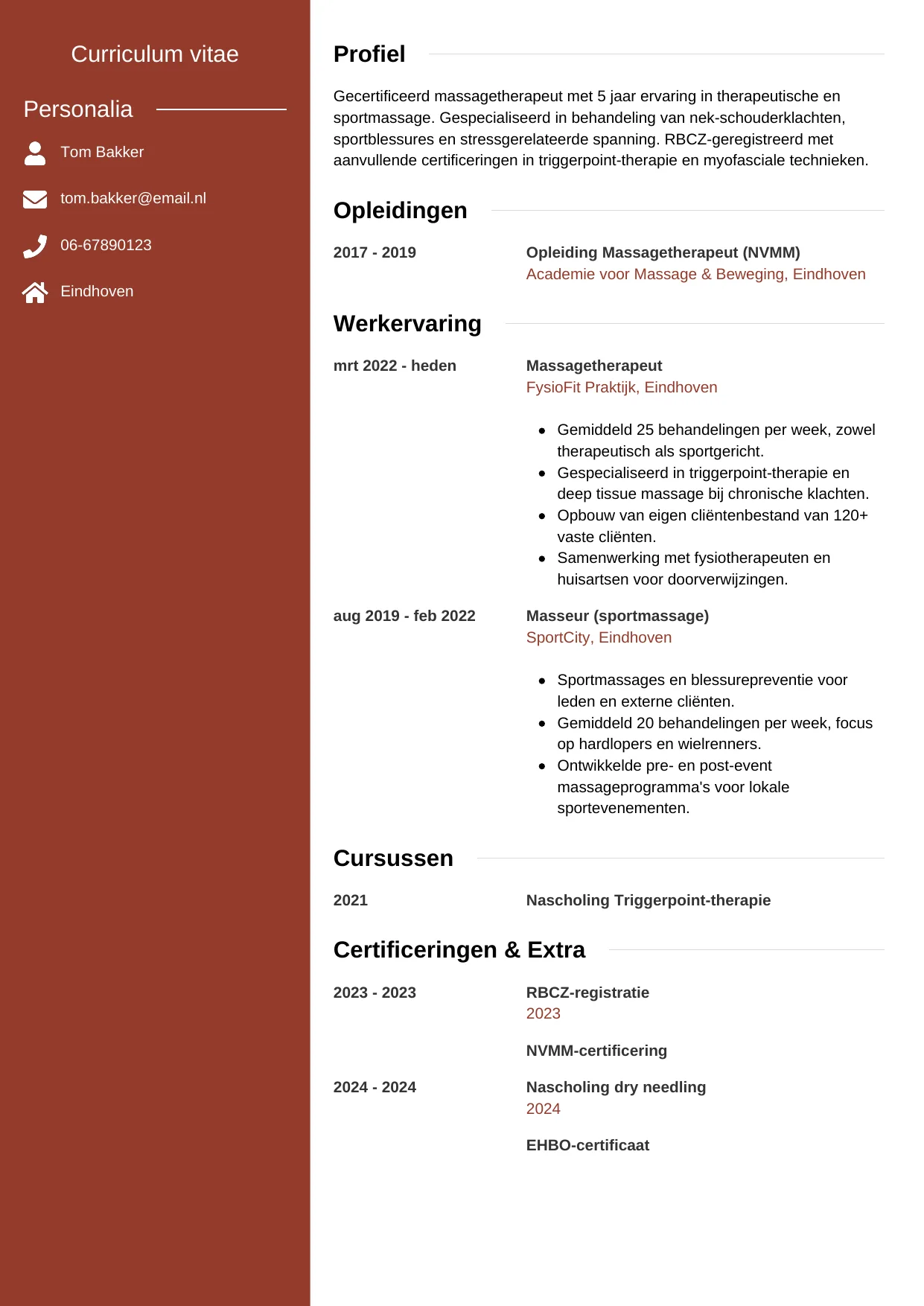 CV Modern voor masseur