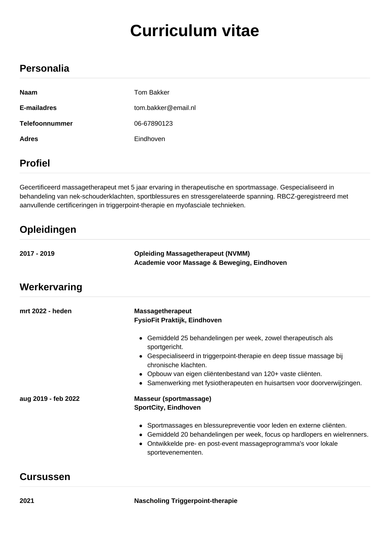 CV Simpel voor masseur