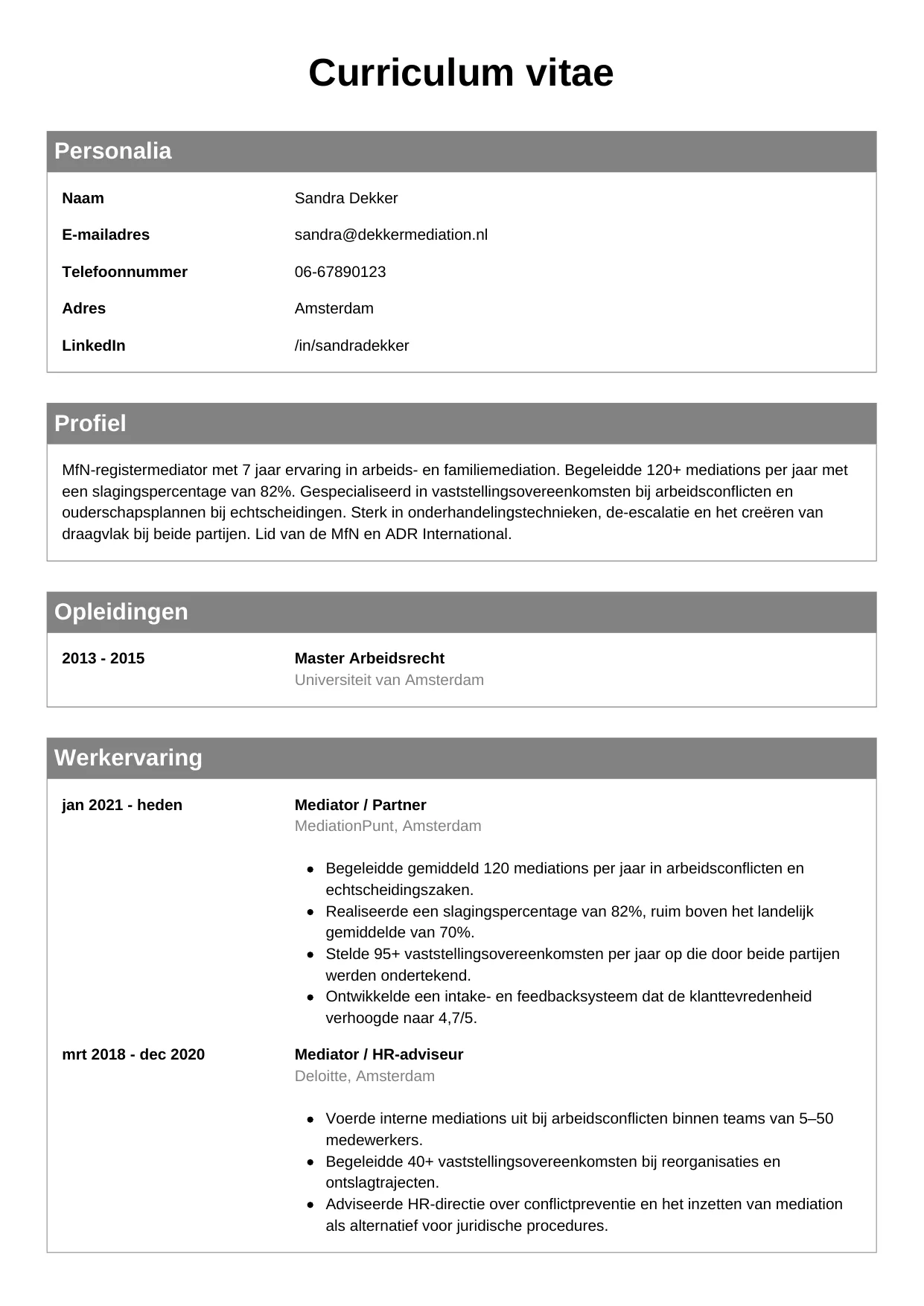 CV Klassiek voor mediator