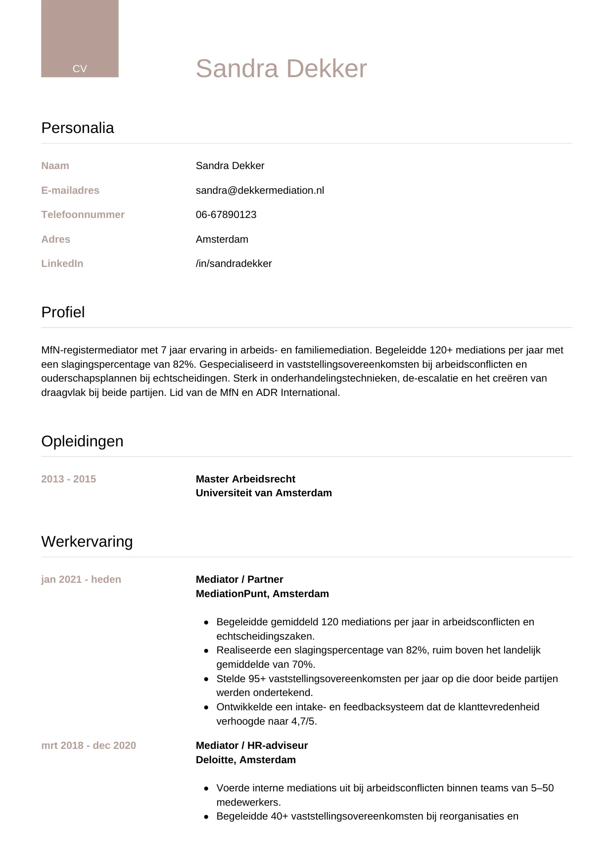 CV Luxe voor mediator