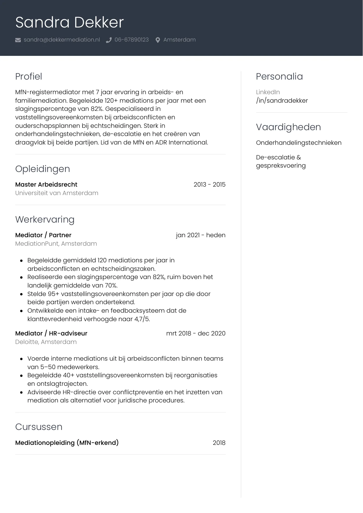 CV Professioneel voor mediator