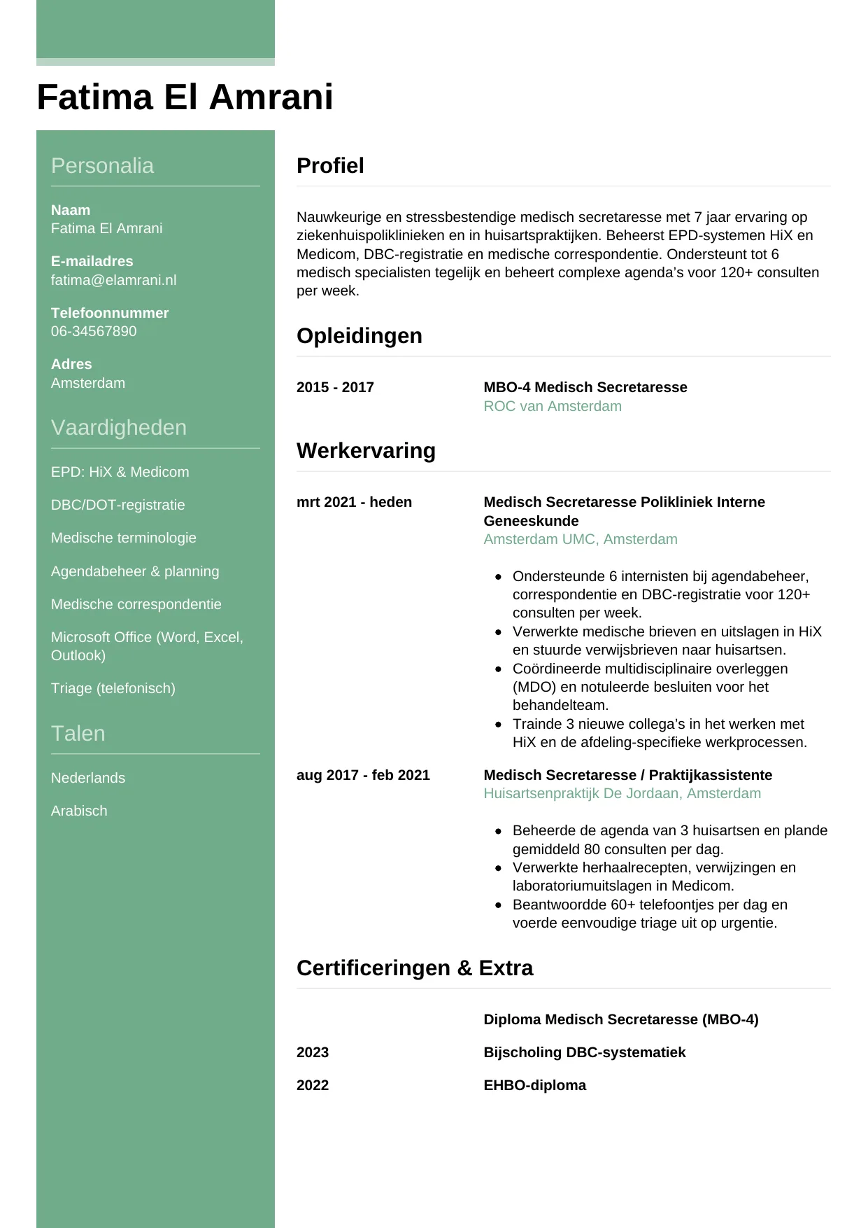 CV Casual voor medisch secretaresse