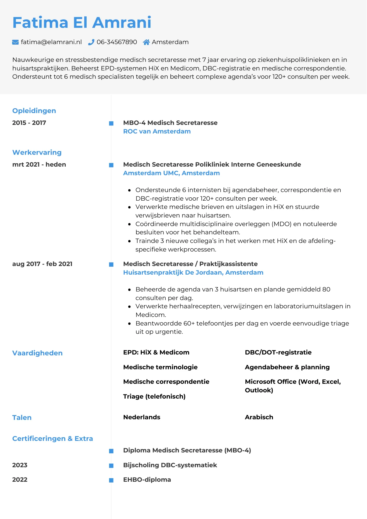 CV Chrono voor medisch secretaresse
