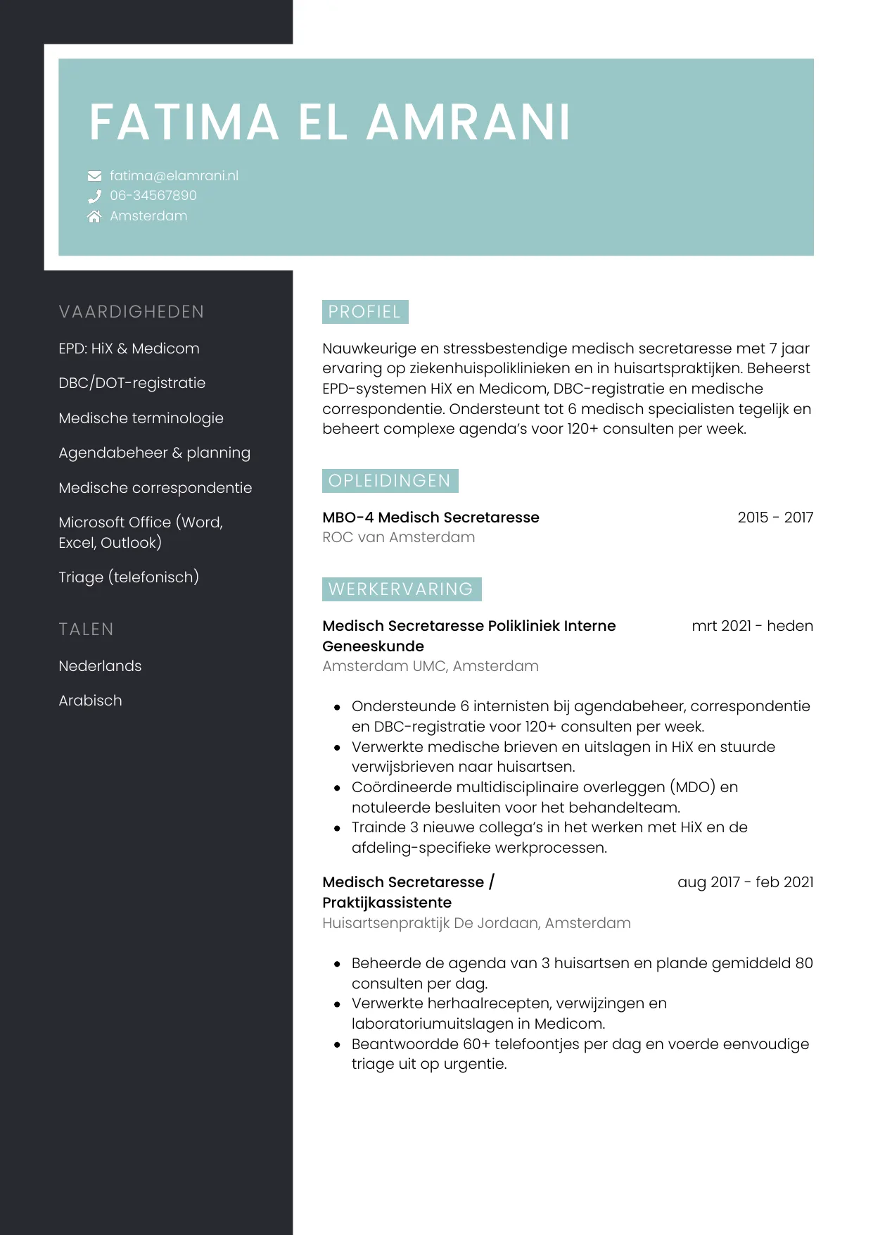 CV Elegant voor medisch secretaresse