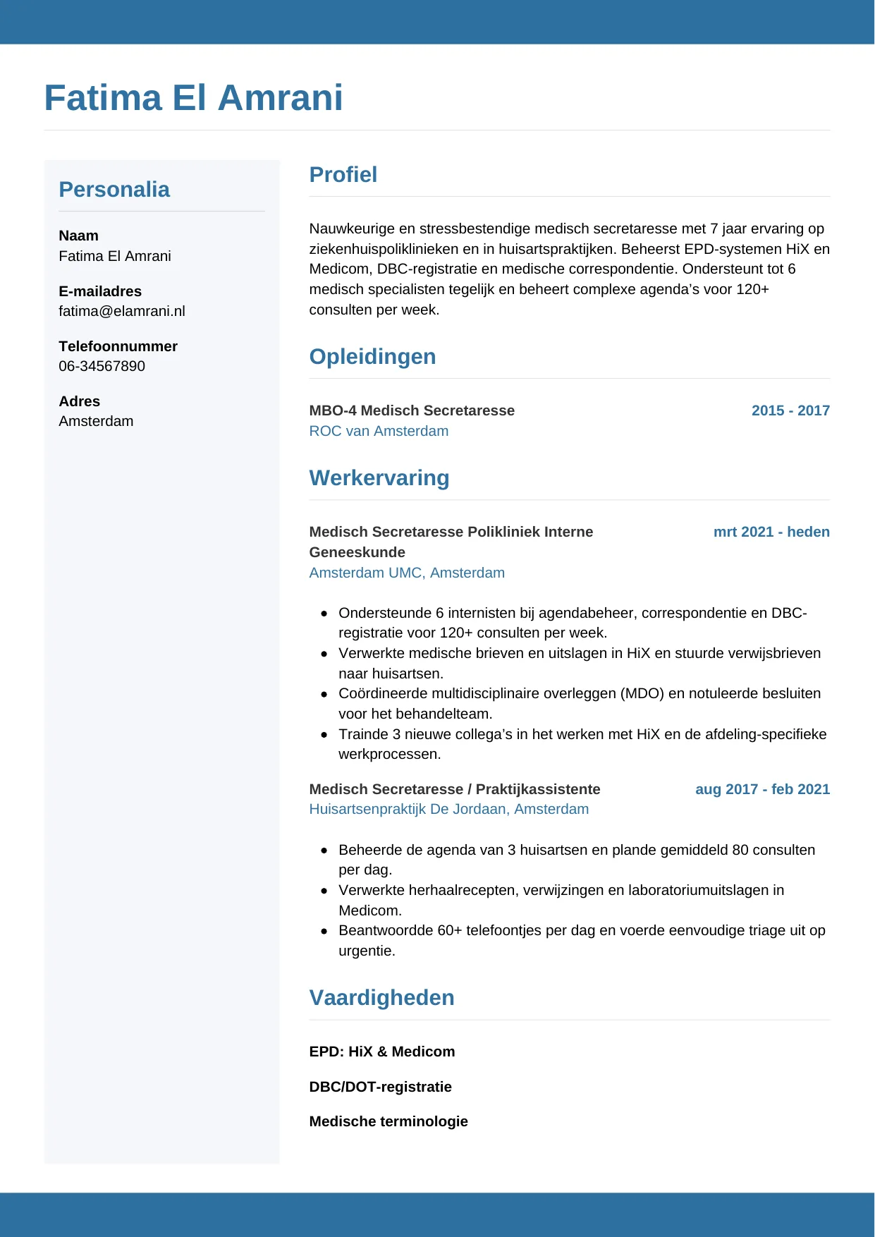 CV Horizontaal voor medisch secretaresse