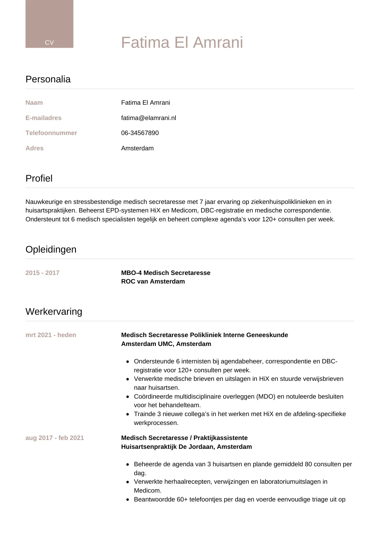 CV Luxe voor medisch secretaresse