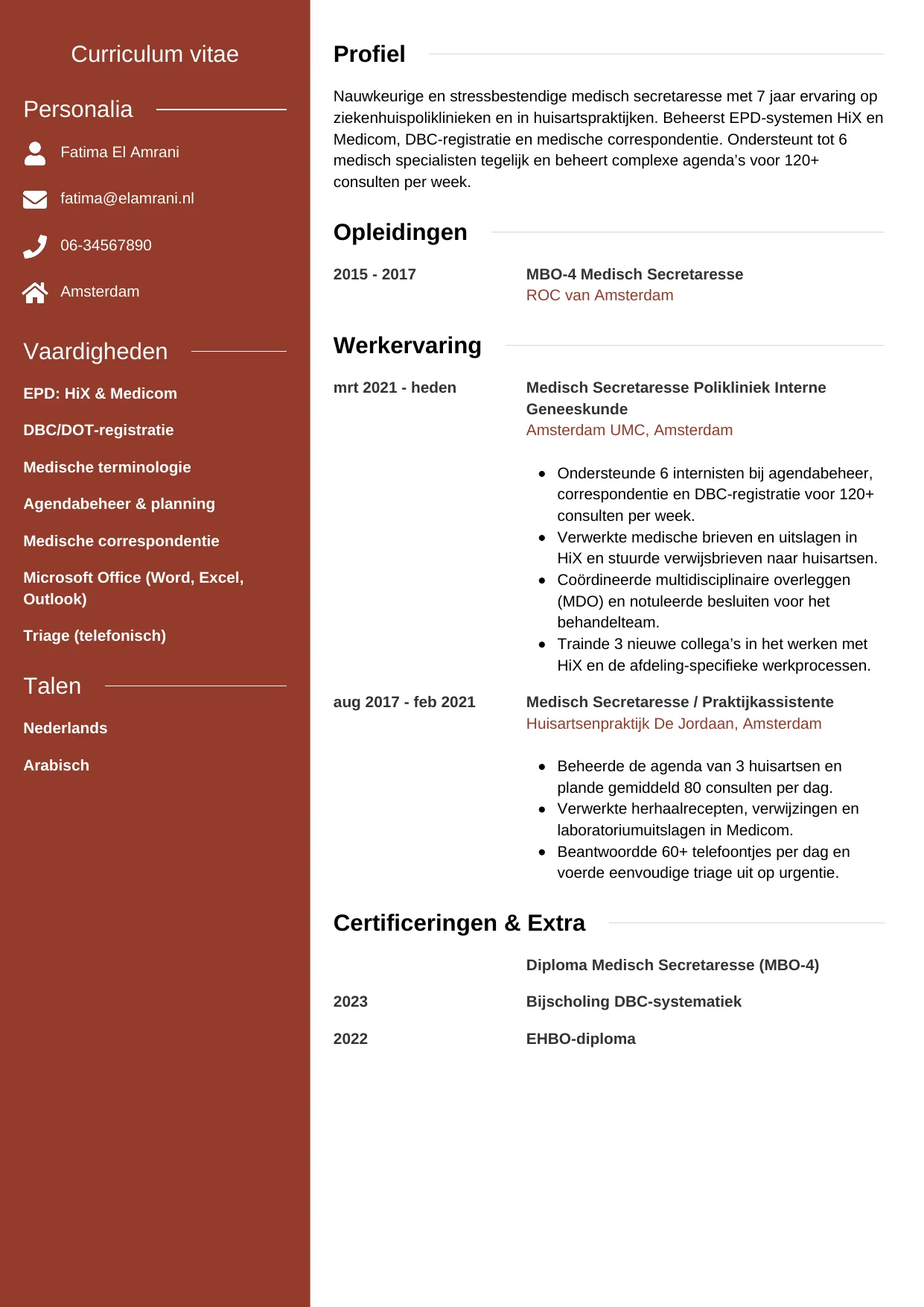 CV Modern voor medisch secretaresse