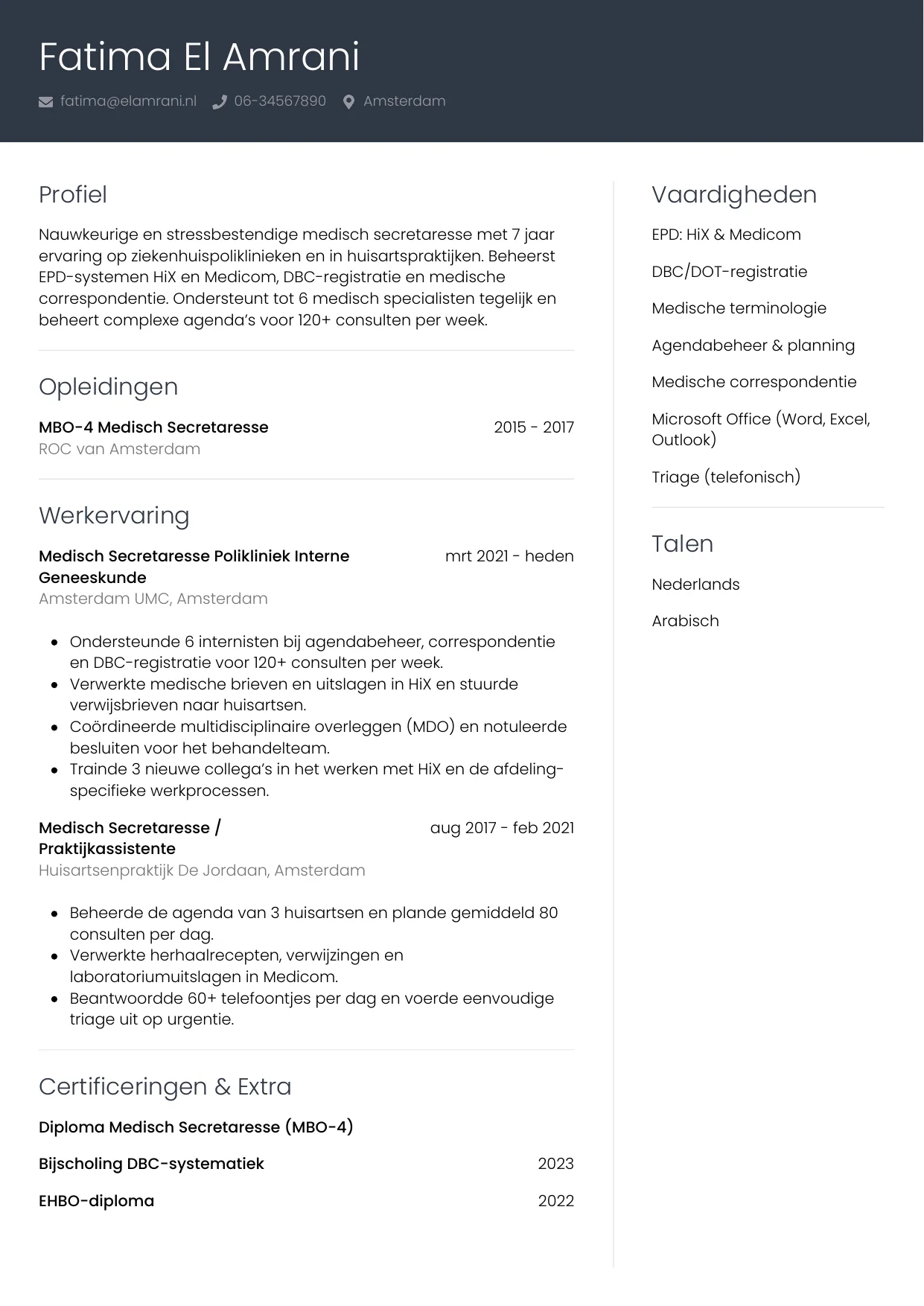 CV Professioneel voor medisch secretaresse
