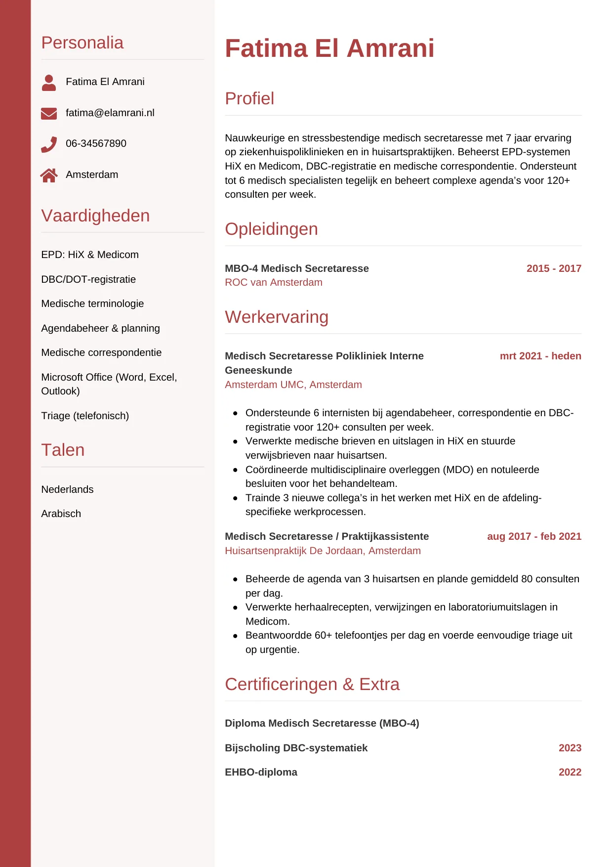 CV Verticaal voor medisch secretaresse