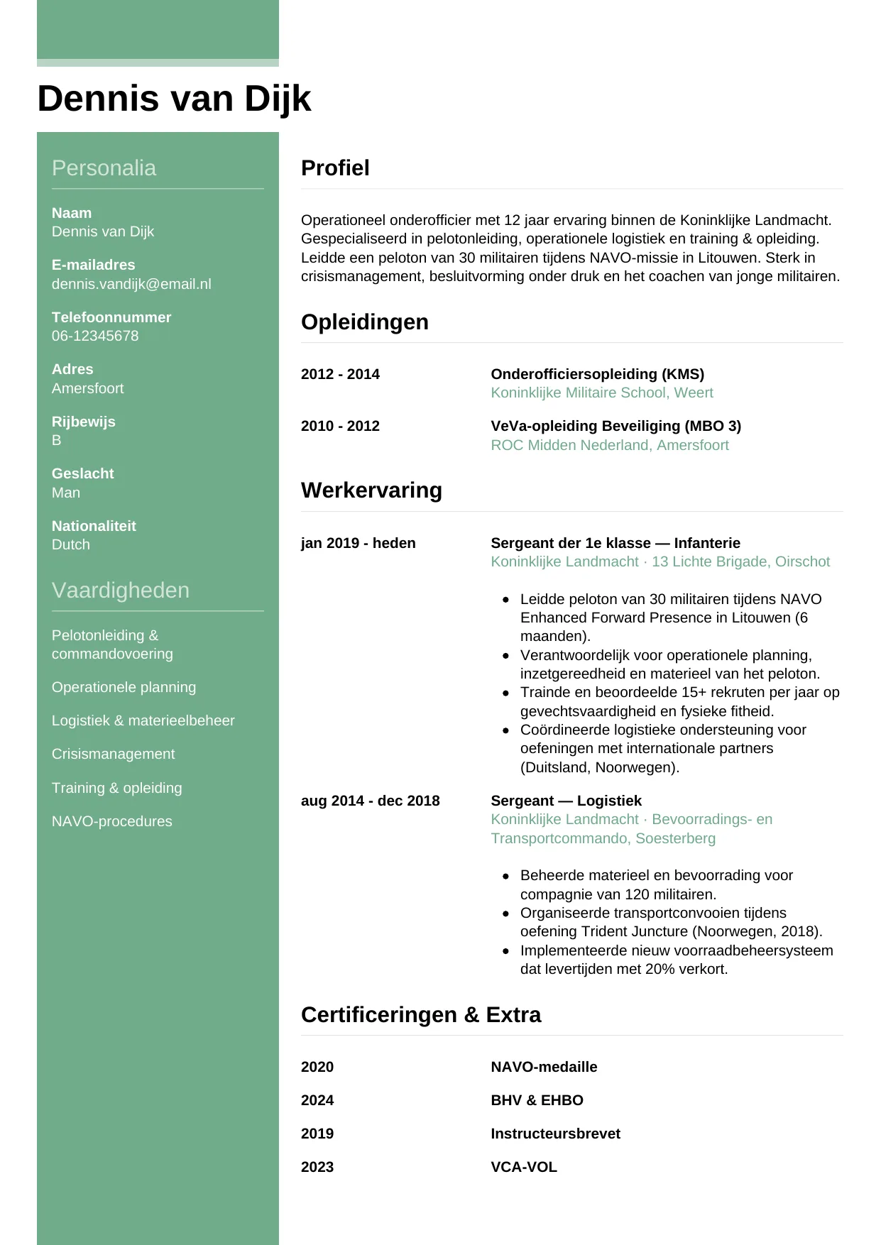 CV Casual voor militair
