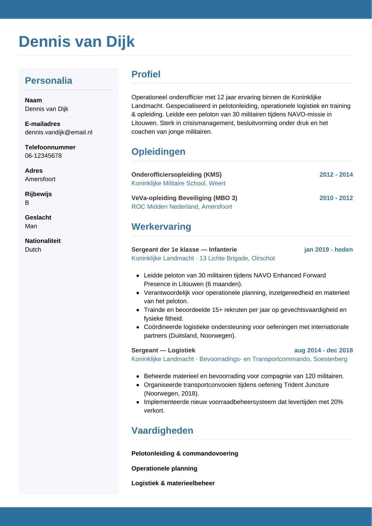 CV Horizontaal voor militair