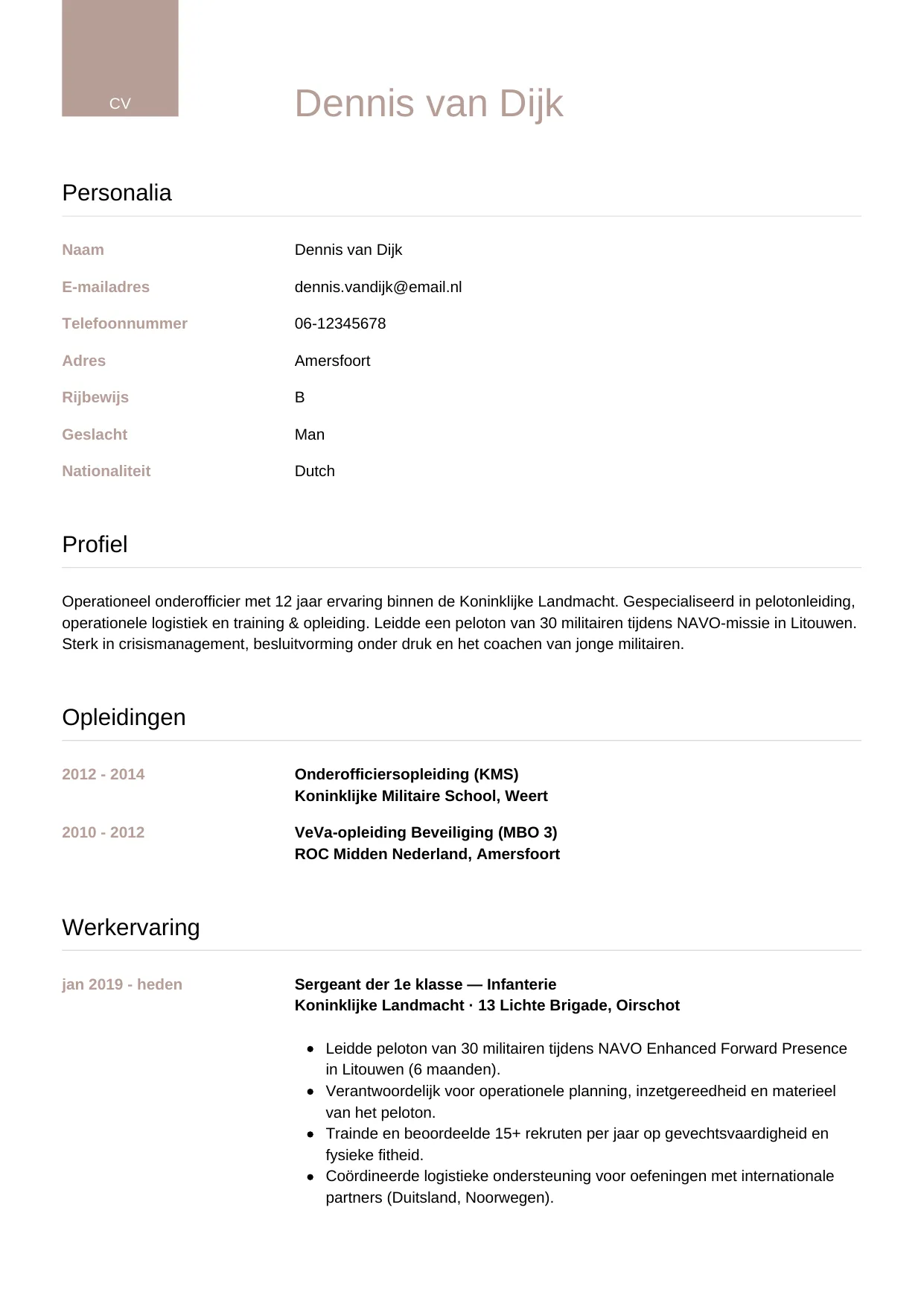 CV Luxe voor militair