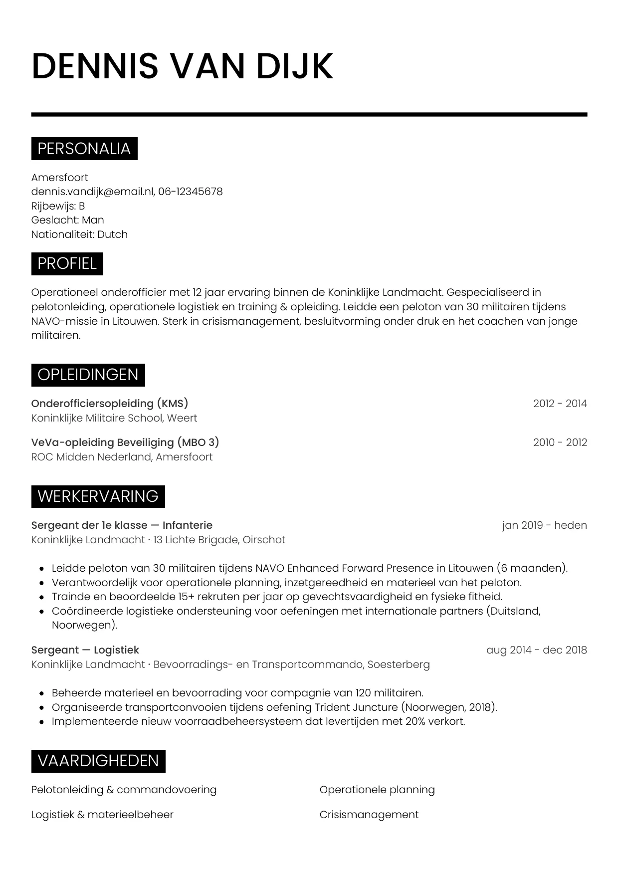 CV Metro voor militair