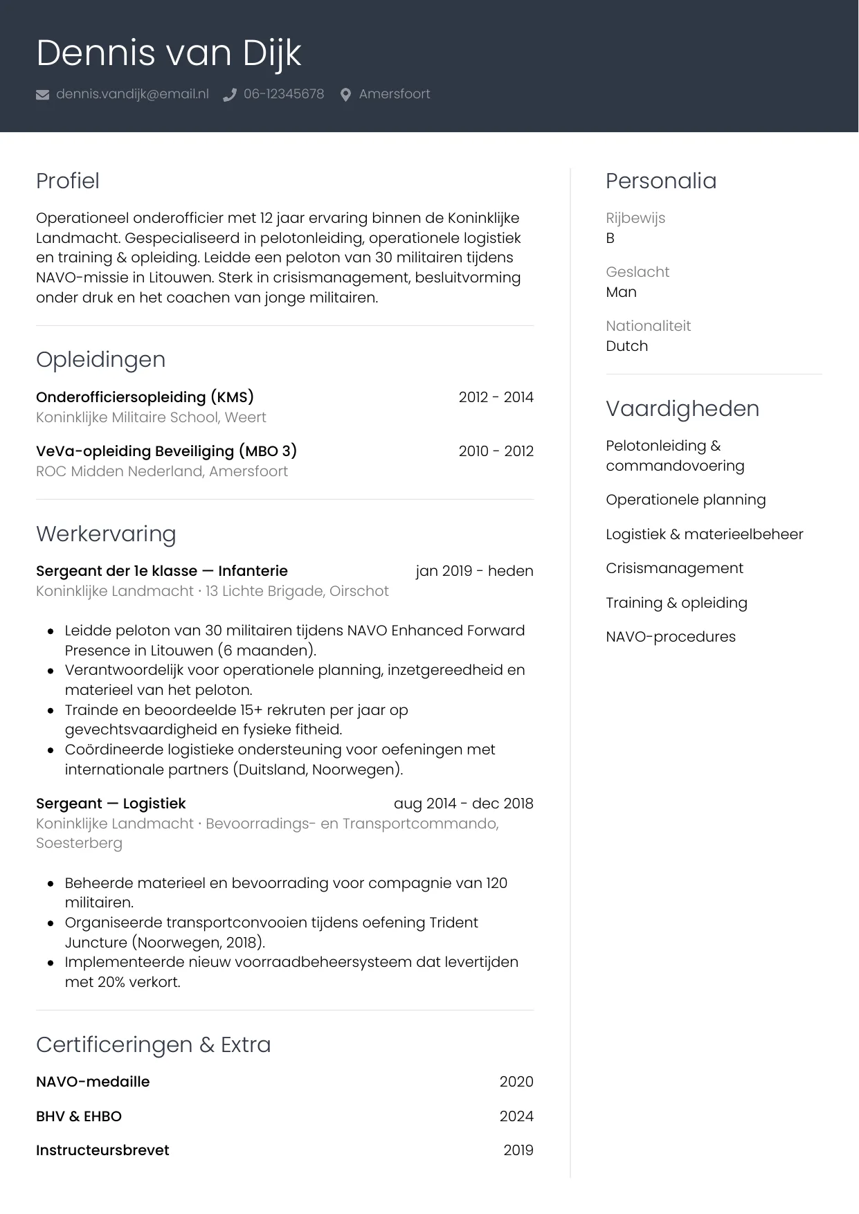 CV Professioneel voor militair