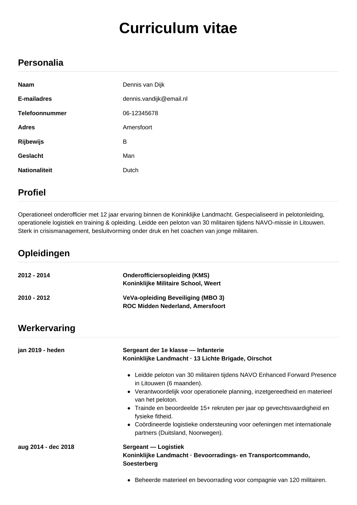 CV Simpel voor militair