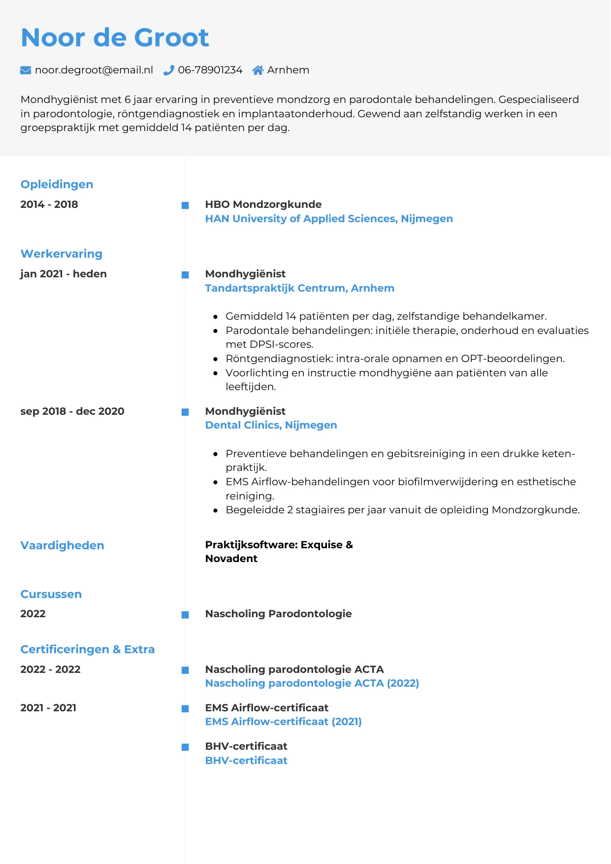 CV Chrono voor mondhygiënist