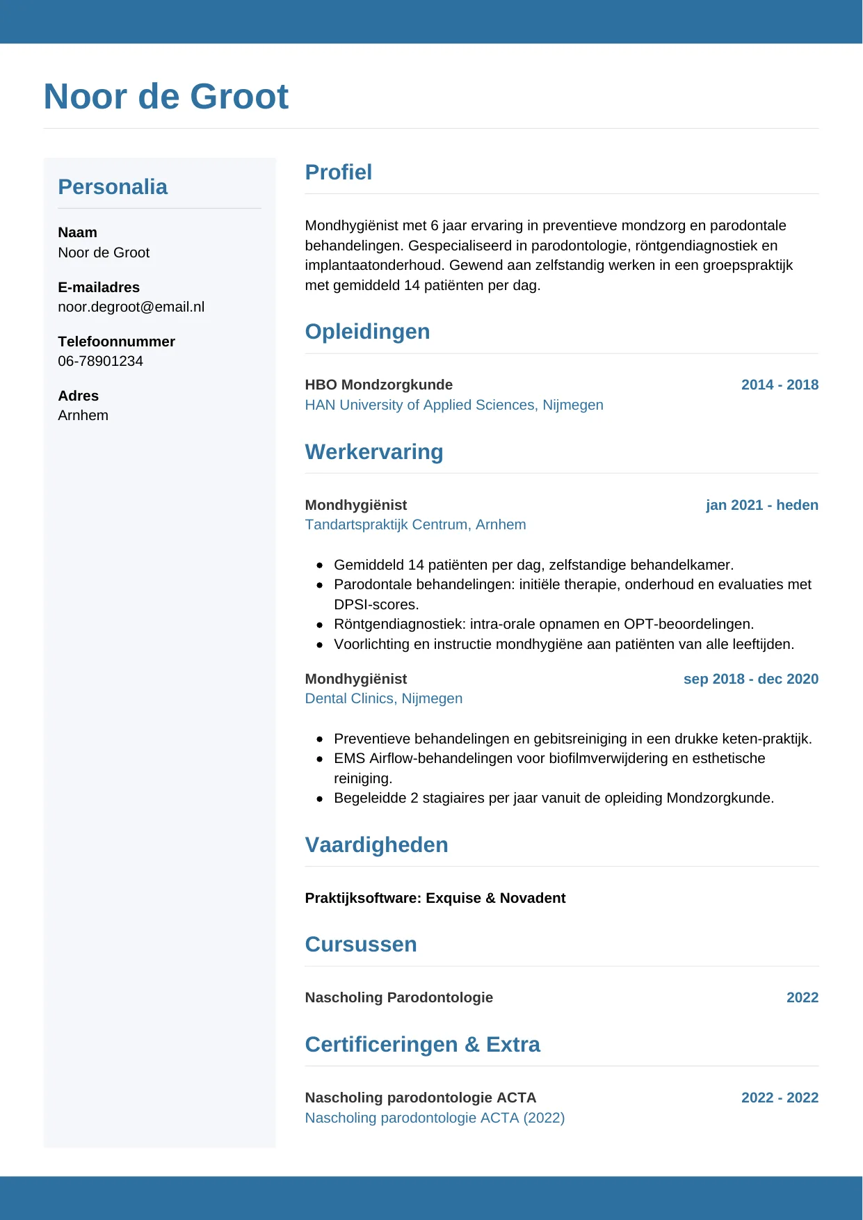 CV Horizontaal voor mondhygiënist