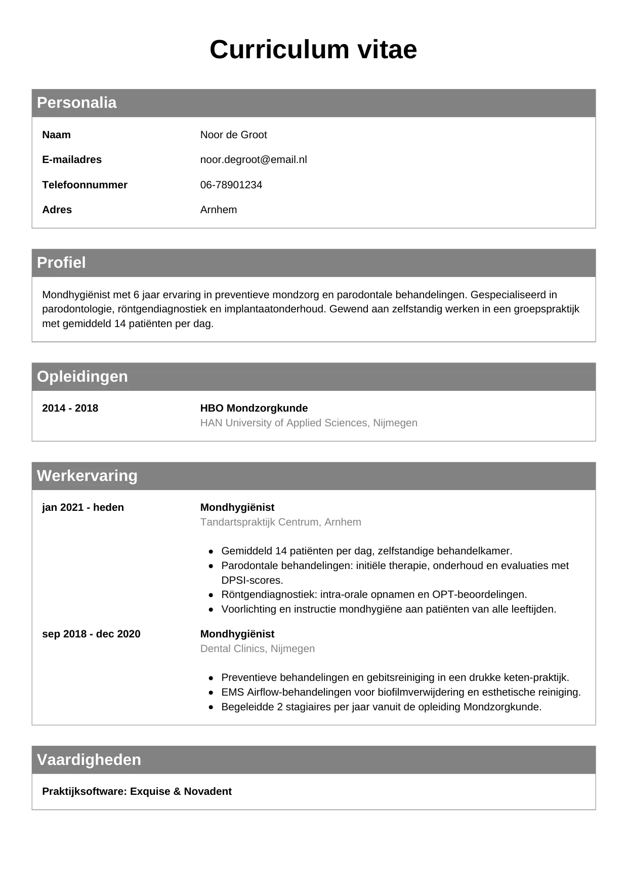 CV Klassiek voor mondhygiënist