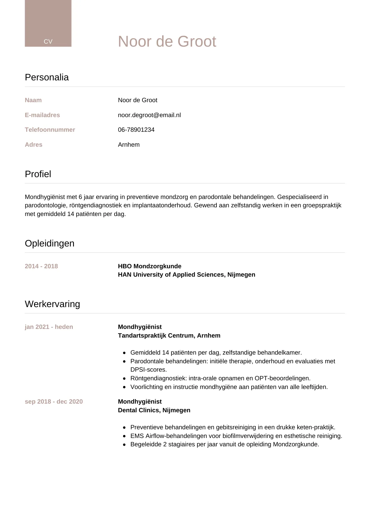CV Luxe voor mondhygiënist
