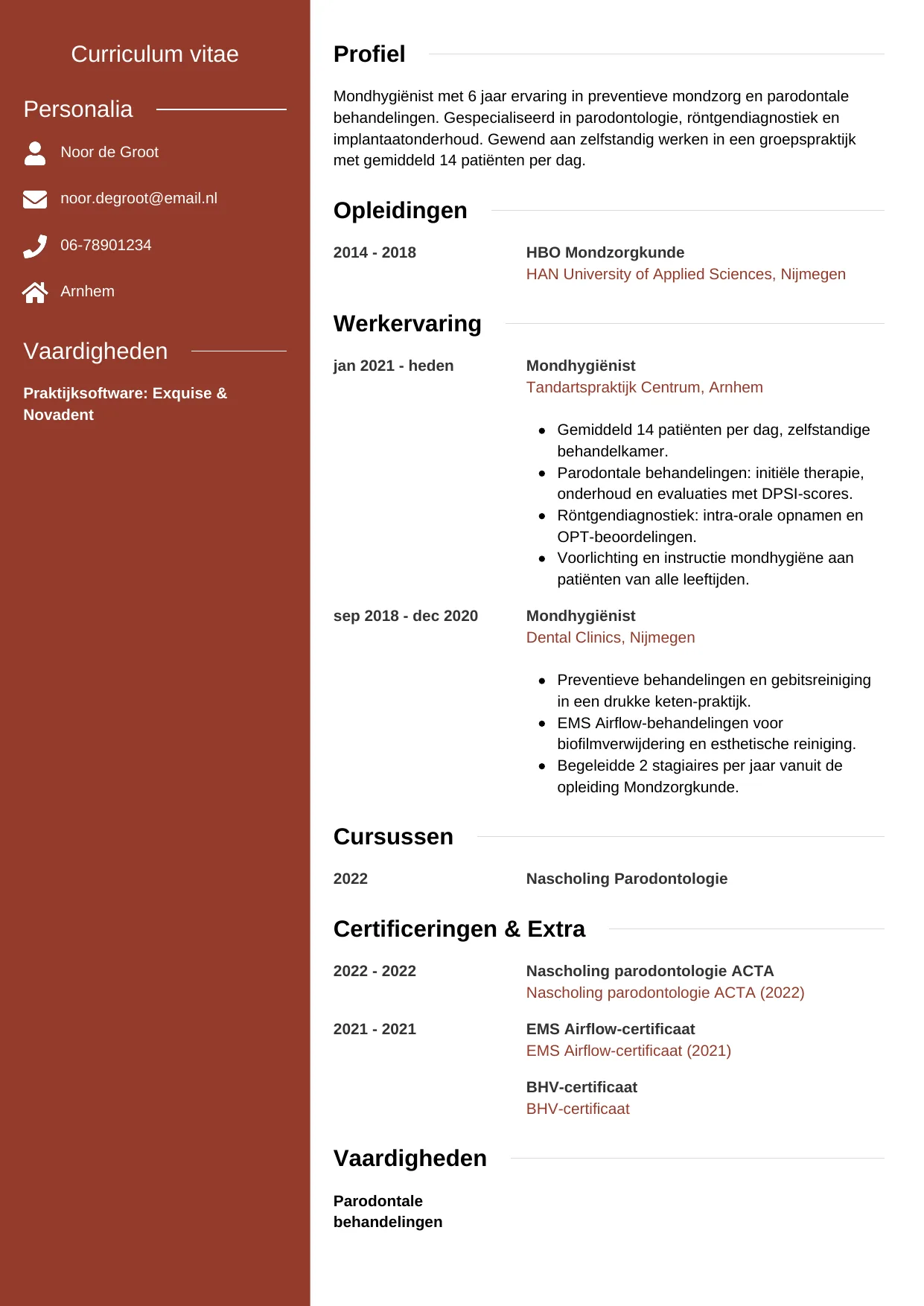 CV Modern voor mondhygiënist