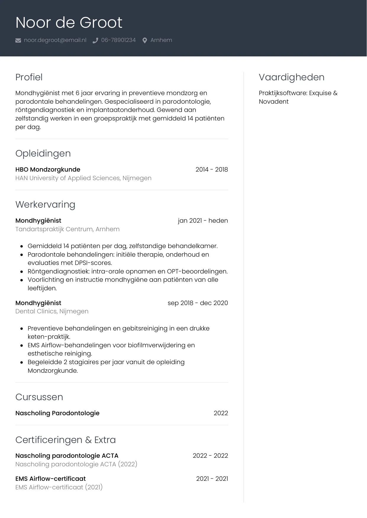 CV Professioneel voor mondhygiënist