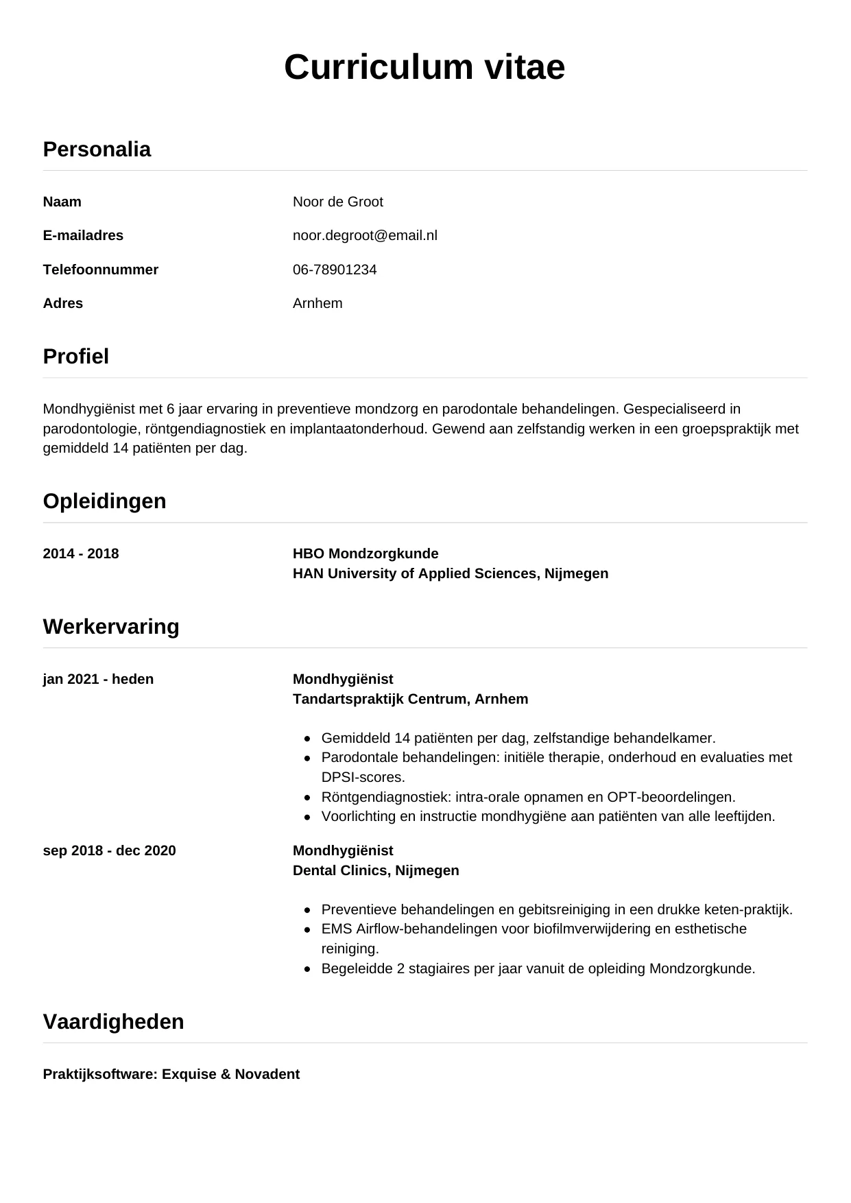 CV Simpel voor mondhygiënist