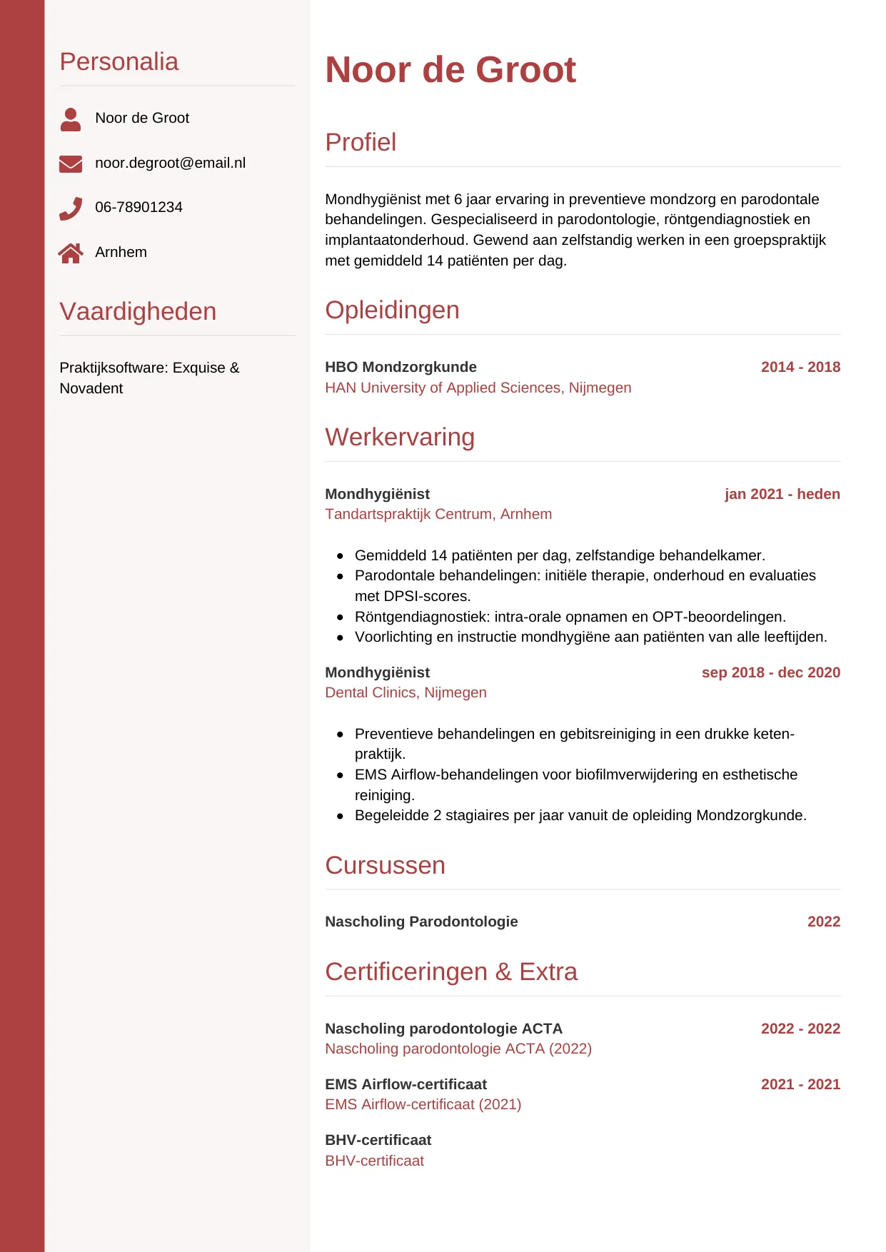 CV Verticaal voor mondhygiënist