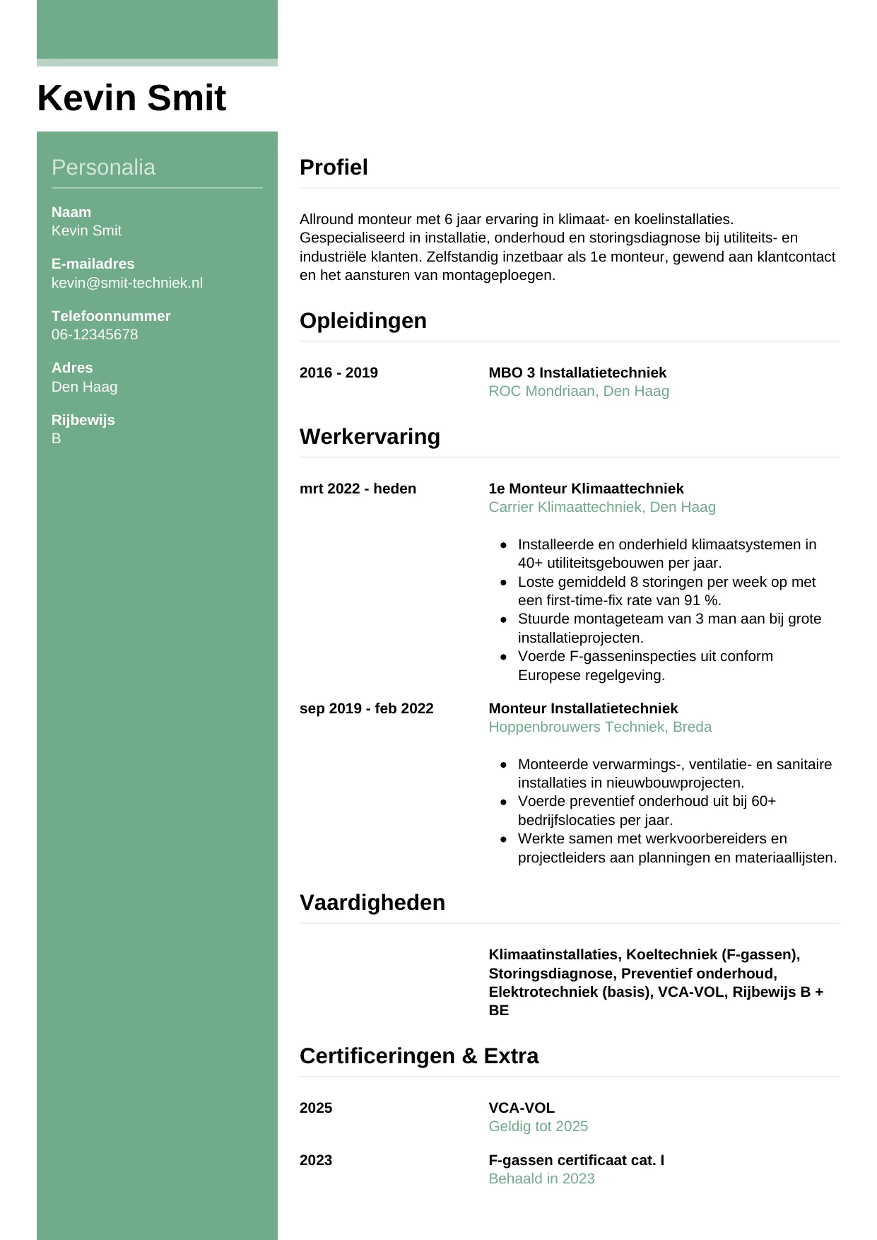 CV Casual voor monteur