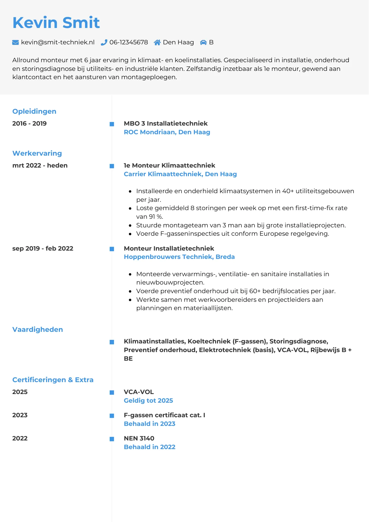 CV Chrono voor monteur