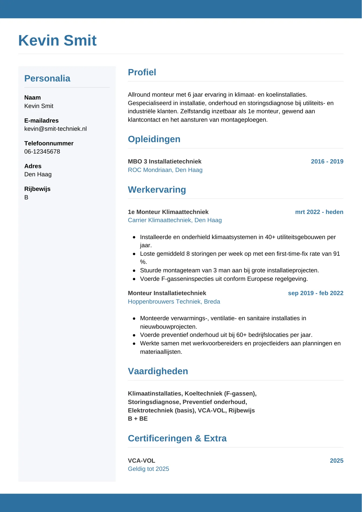 CV Horizontaal voor monteur