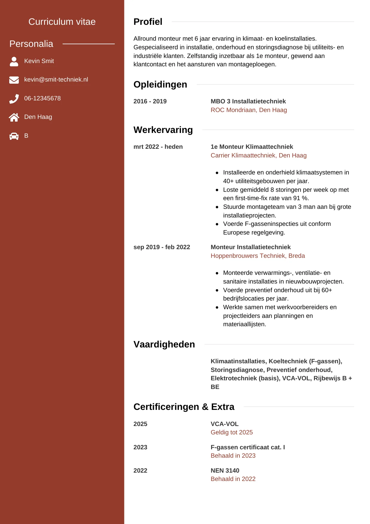 CV Modern voor monteur