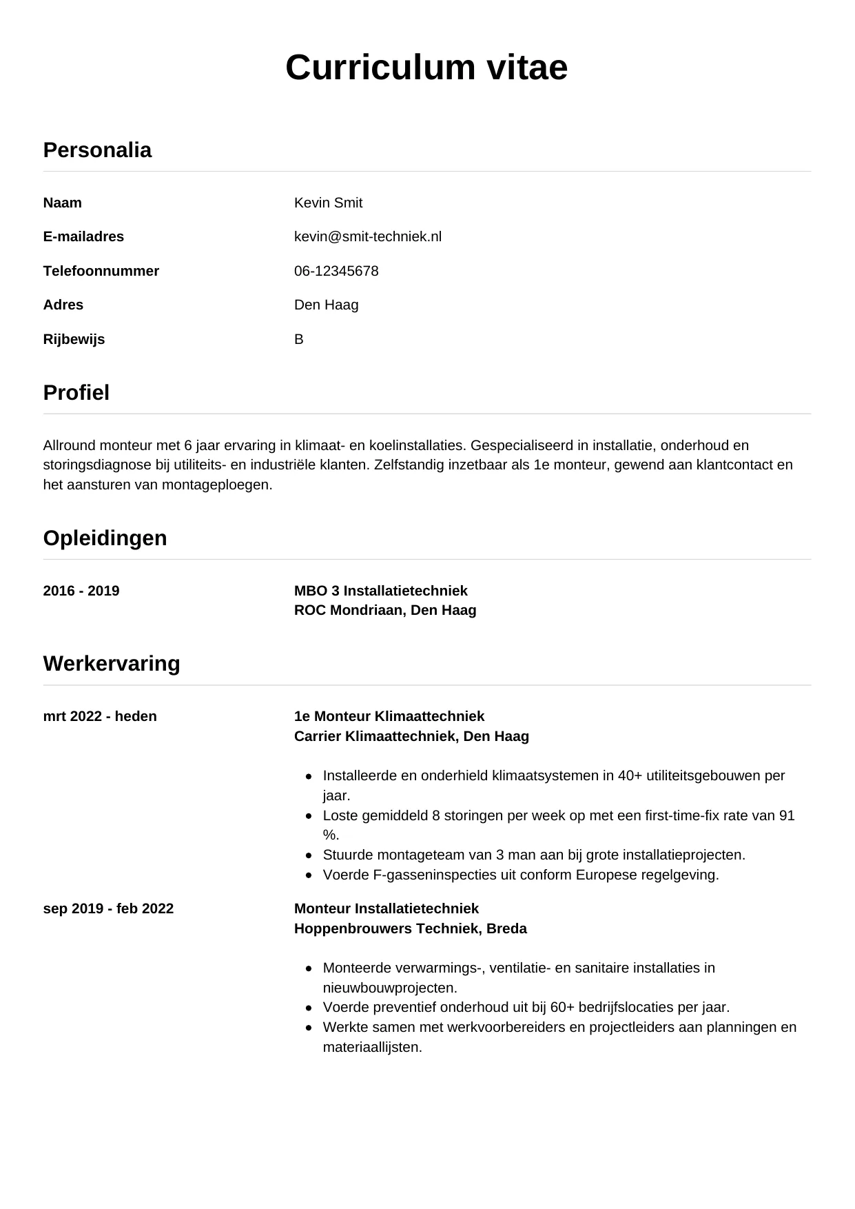 CV Simpel voor monteur