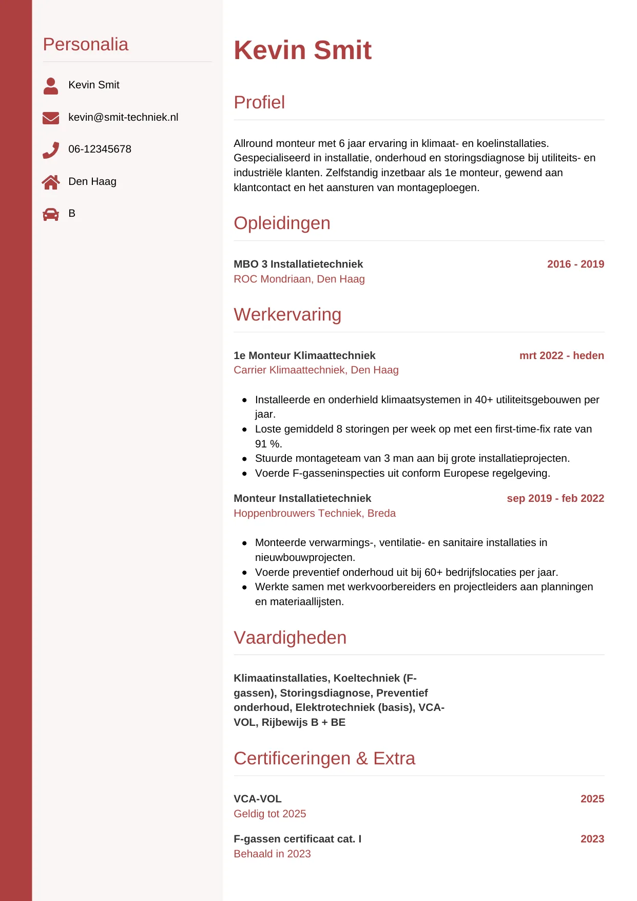 CV Verticaal voor monteur
