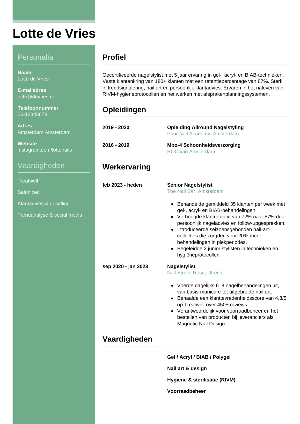 CV Casual voor nagelstylist