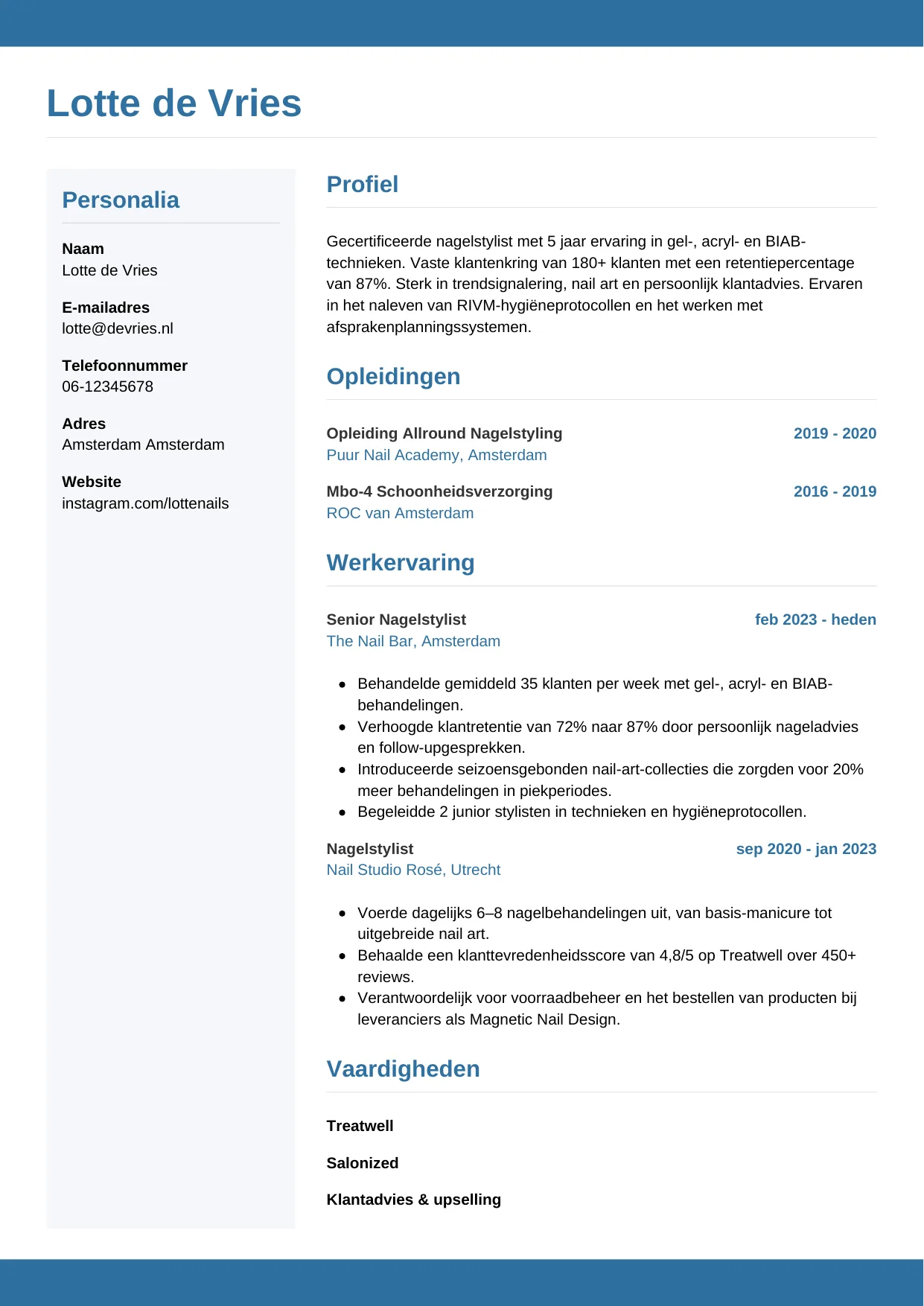 CV Horizontaal voor nagelstylist