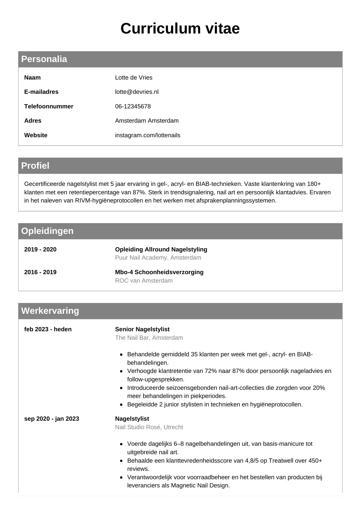 CV Klassiek voor nagelstylist