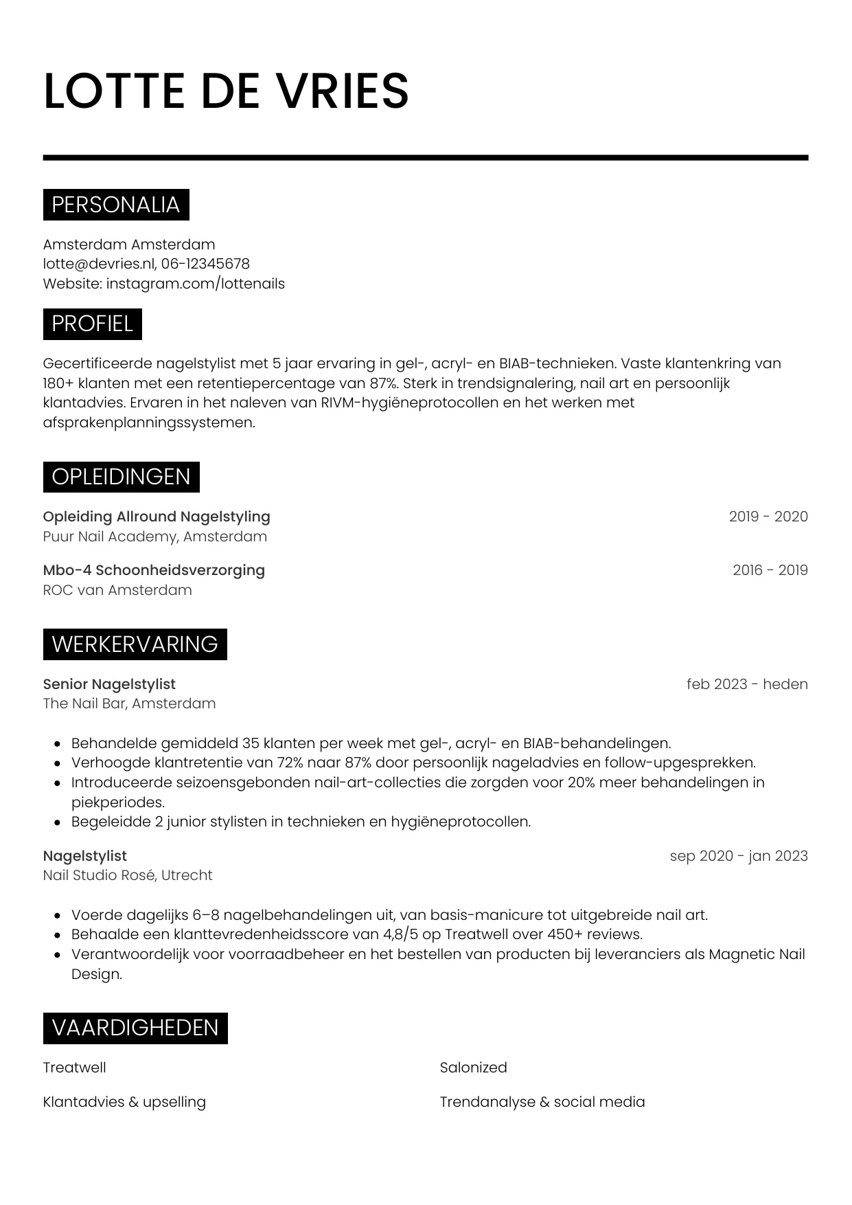CV Metro voor nagelstylist
