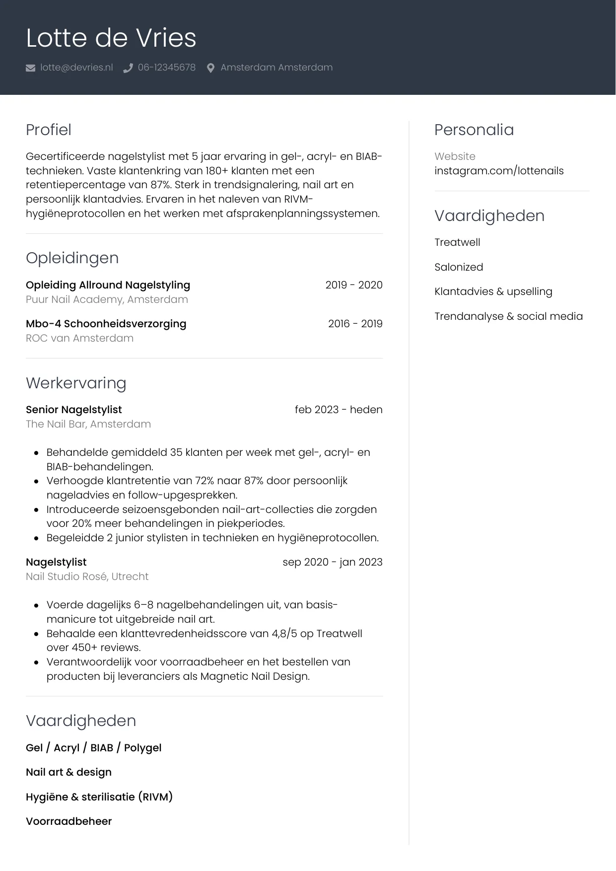 CV Professioneel voor nagelstylist