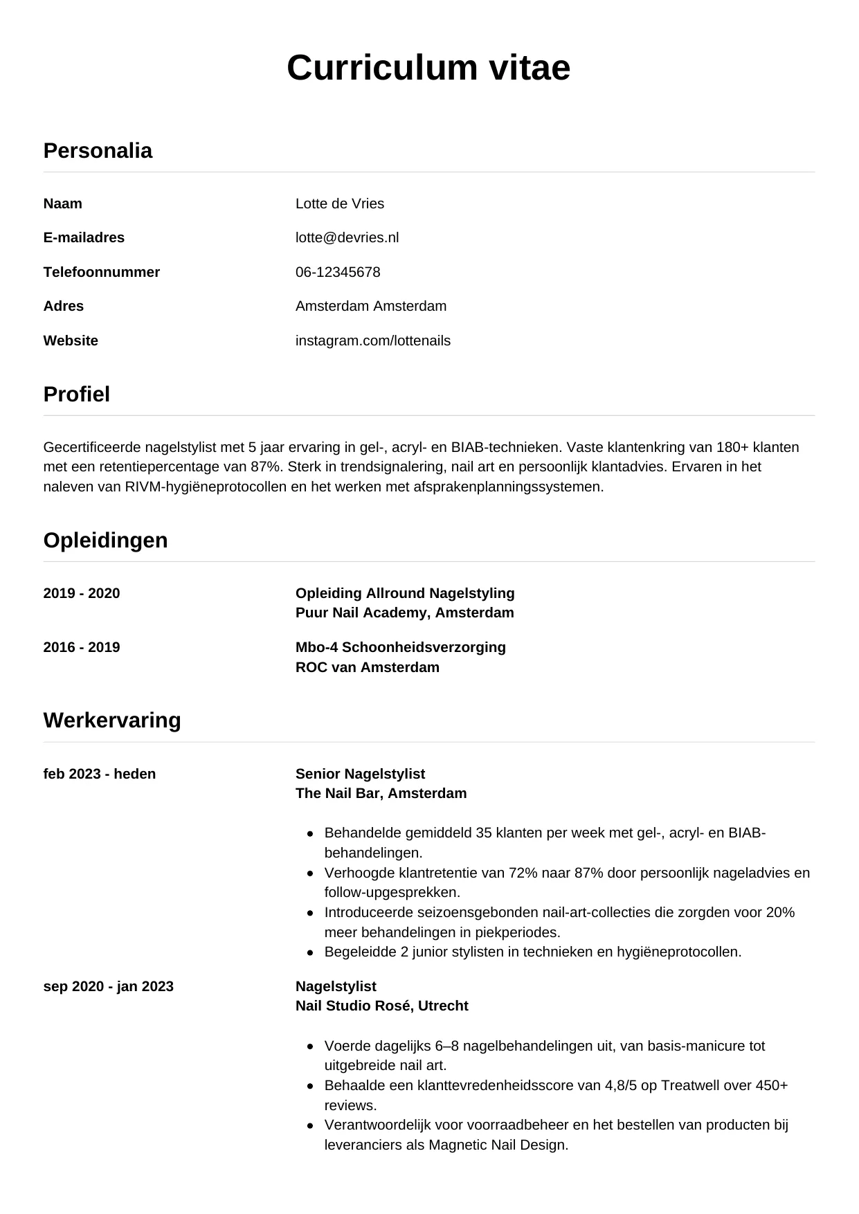 CV Simpel voor nagelstylist