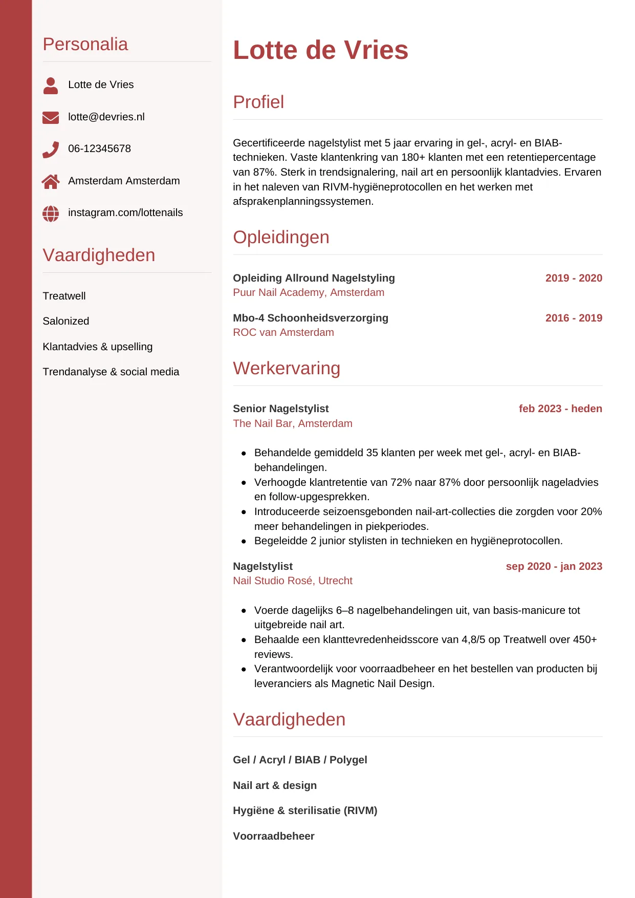 CV Verticaal voor nagelstylist