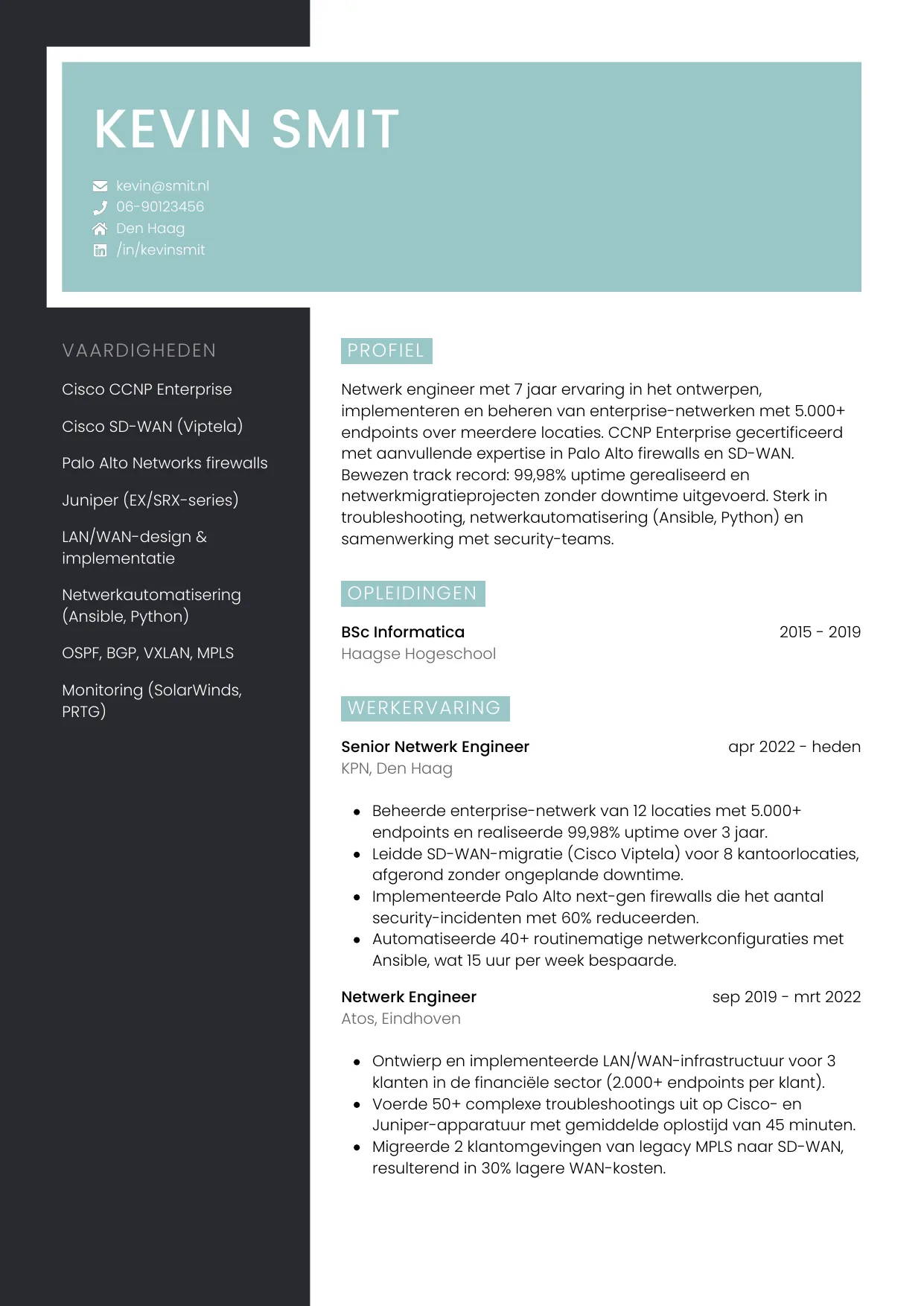 CV Elegant voor netwerk engineer