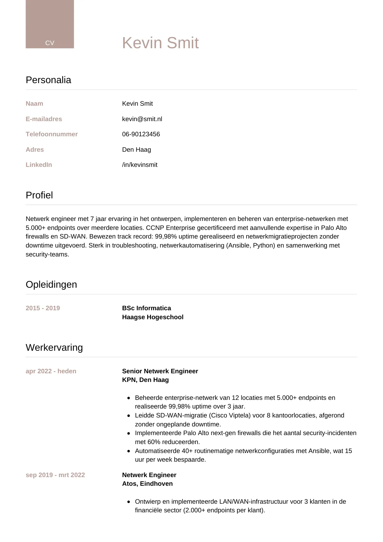 CV Luxe voor netwerk engineer
