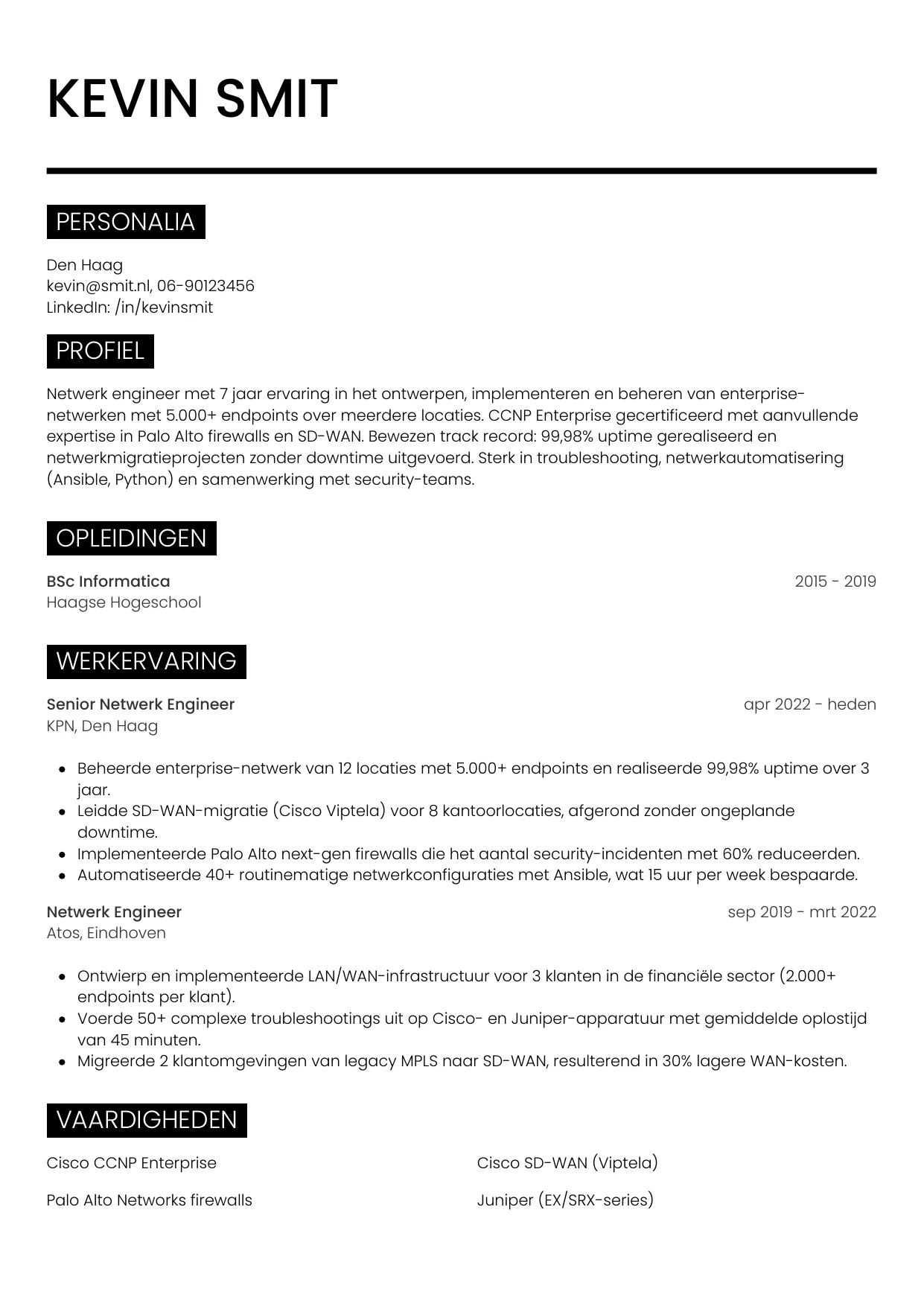 CV Metro voor netwerk engineer