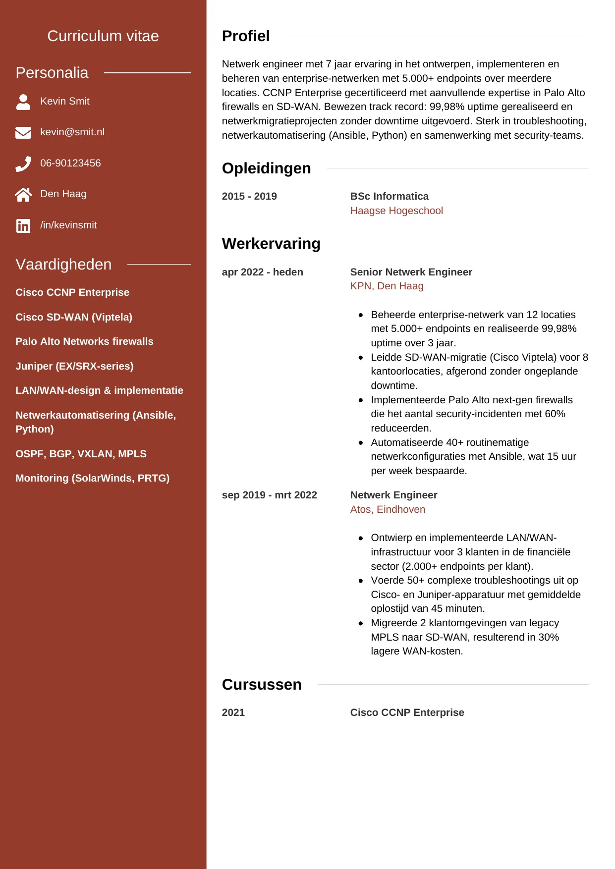 CV Modern voor netwerk engineer