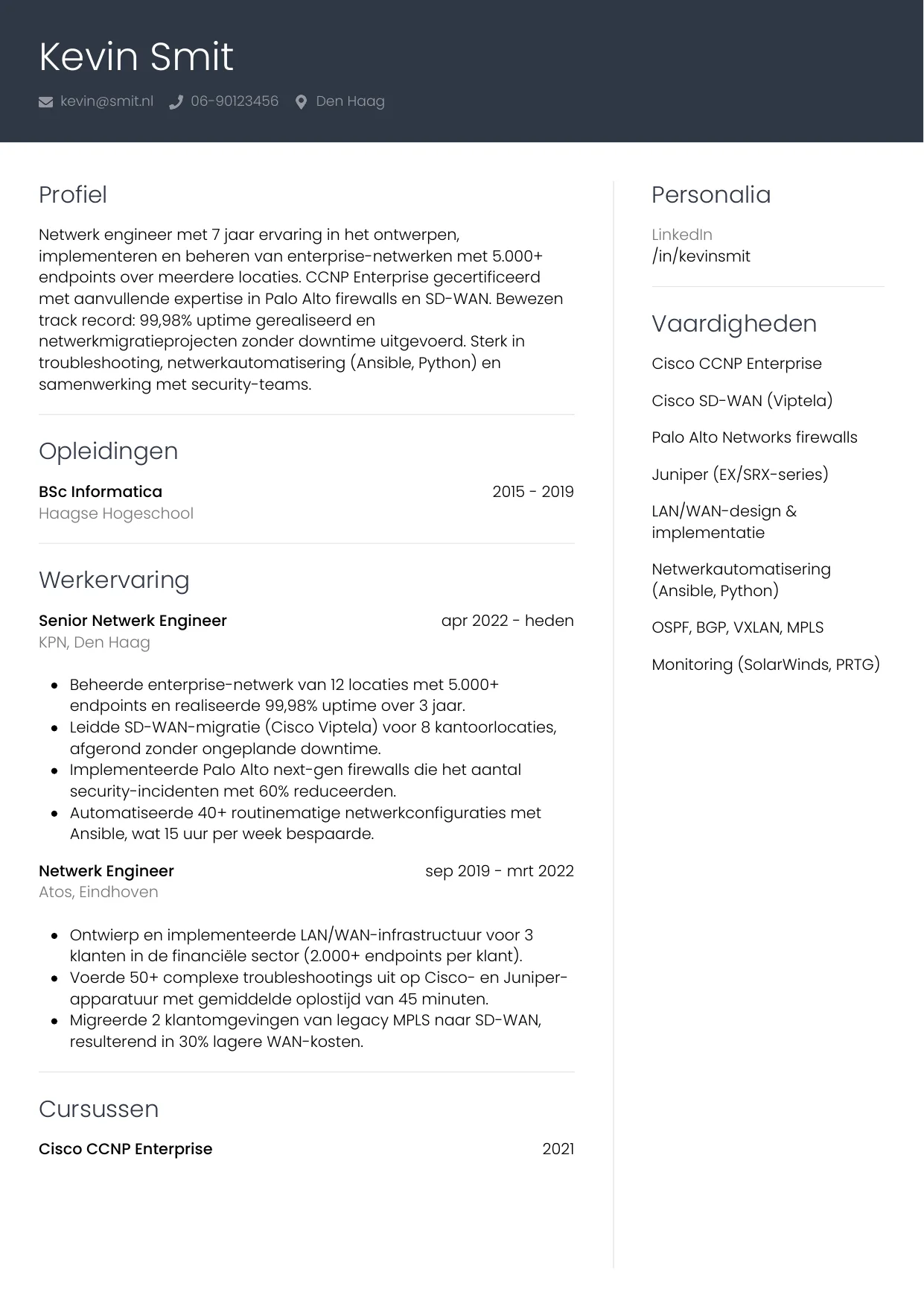 CV Professioneel voor netwerk engineer