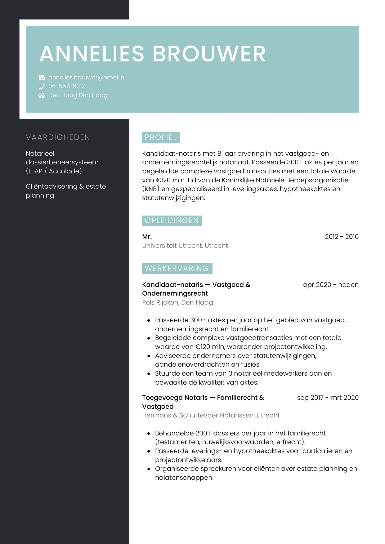CV Elegant voor notaris