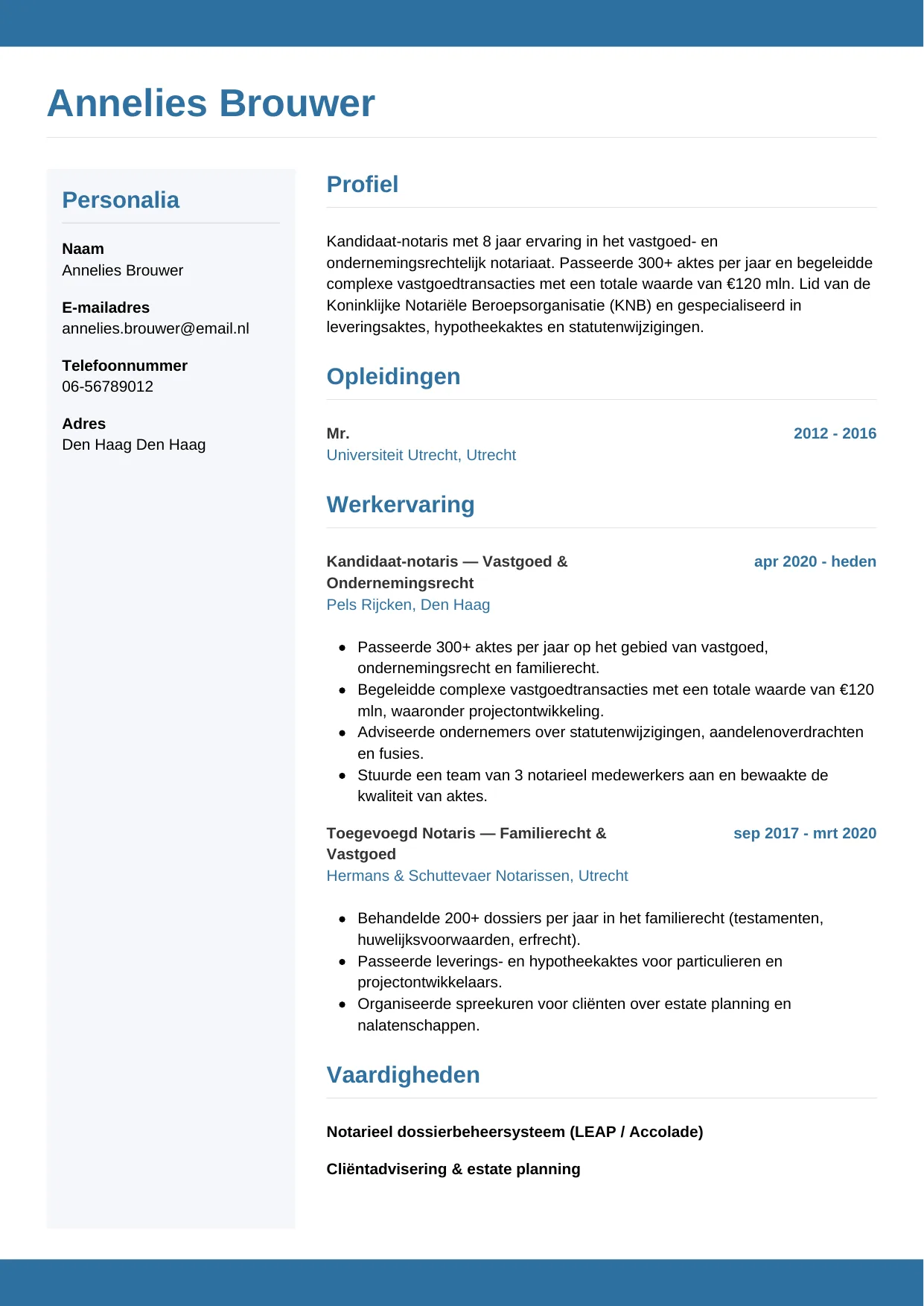 CV Horizontaal voor notaris