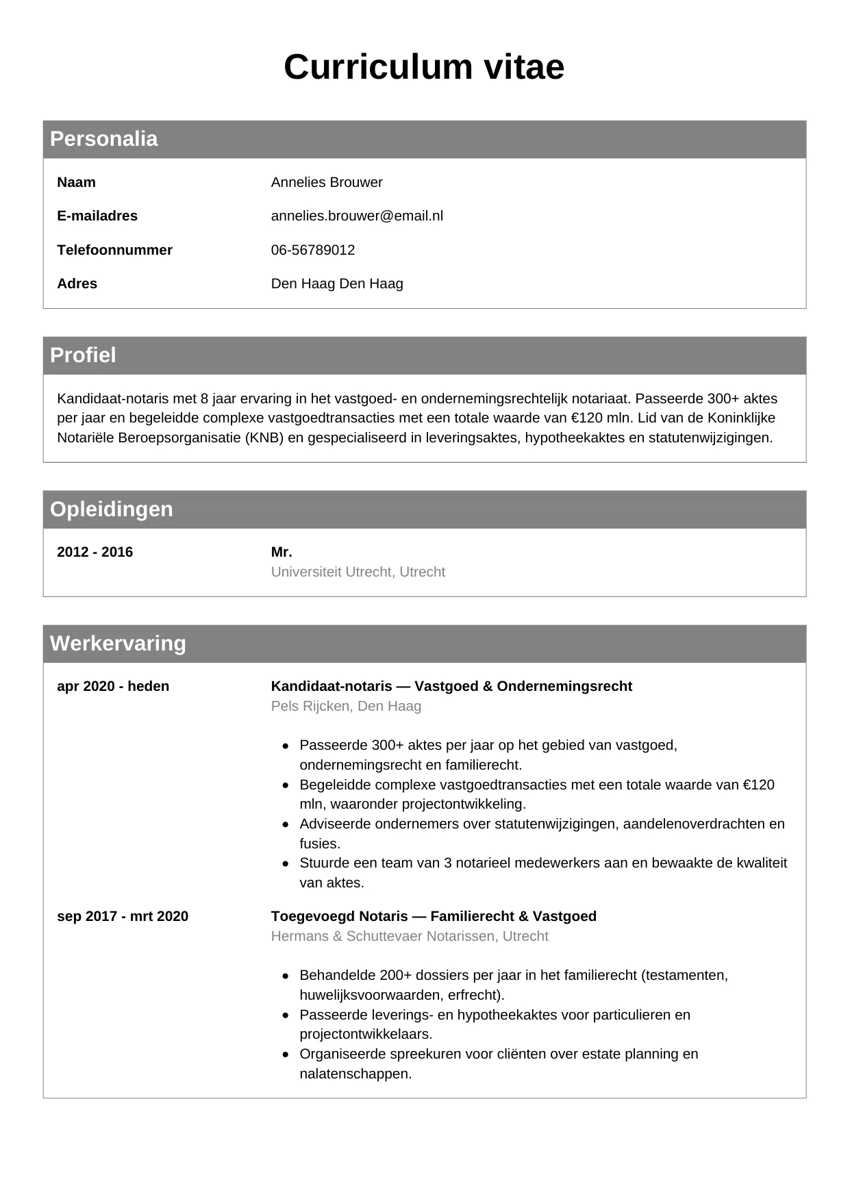CV Klassiek voor notaris