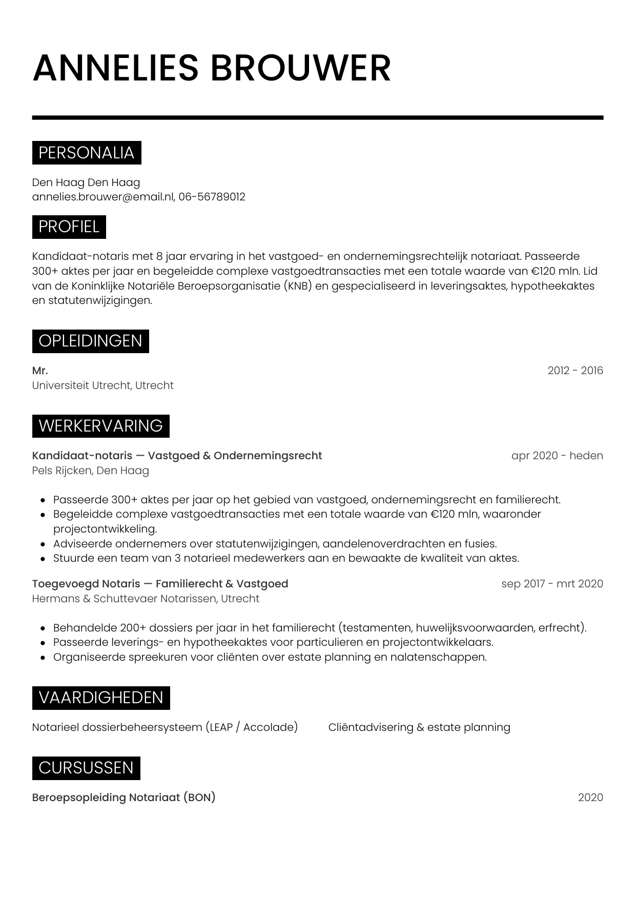 CV Metro voor notaris